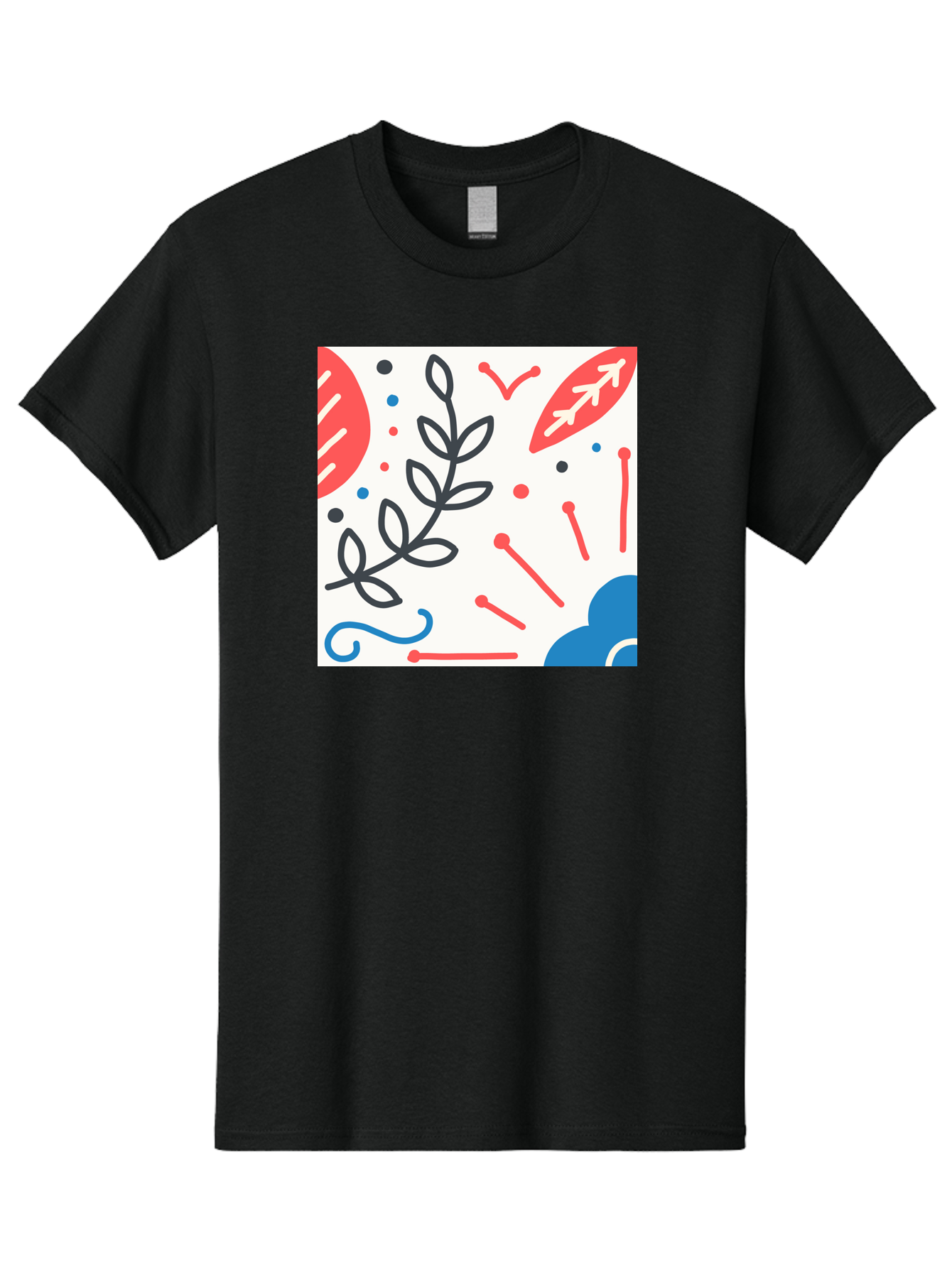 Abstract-Composition Men'S Graphic Tee, 100% Cotton, Comfortable Casual Summer Wear, Machine Washable, Abstract Floral Design, Minimalist Art, Red And Blue Accents, Simple Shapes, Creative Expression, Modern Aesthetic, Decorative Elements, Aab649