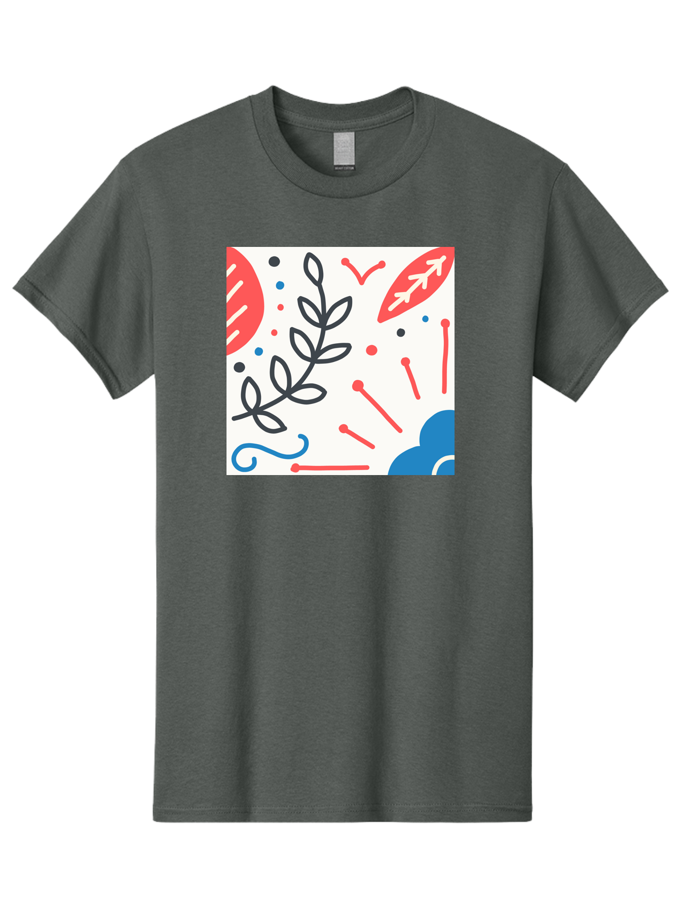 Abstract-Composition Men'S Graphic Tee, 100% Cotton, Comfortable Casual Summer Wear, Machine Washable, Abstract Floral Design, Minimalist Art, Red And Blue Accents, Simple Shapes, Creative Expression, Modern Aesthetic, Decorative Elements, Aab649