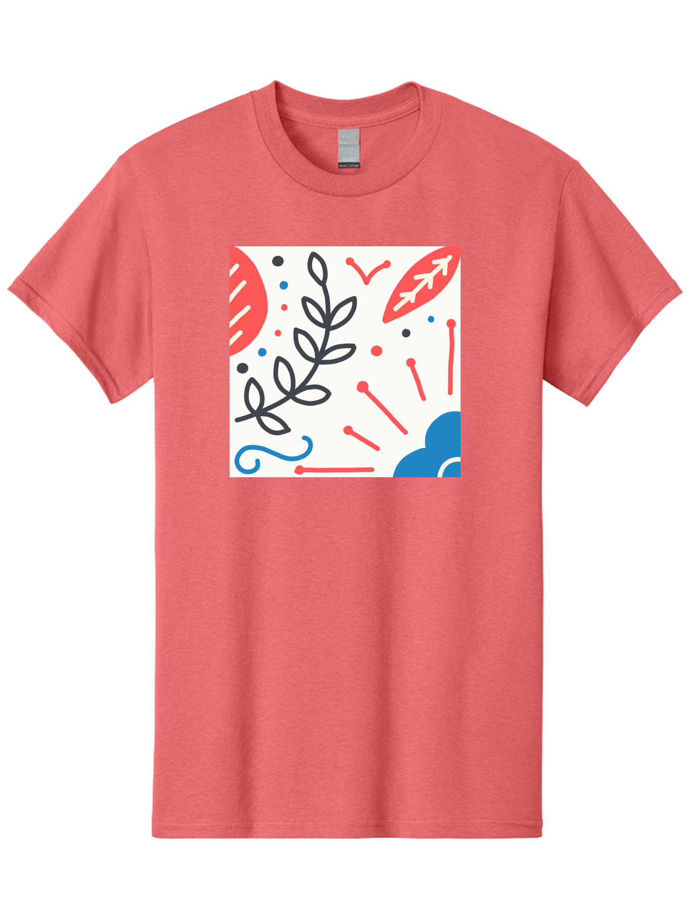 Abstract-Composition Men'S Graphic Tee, 100% Cotton, Comfortable Casual Summer Wear, Machine Washable, Abstract Floral Design, Minimalist Art, Red And Blue Accents, Simple Shapes, Creative Expression, Modern Aesthetic, Decorative Elements, Aab649