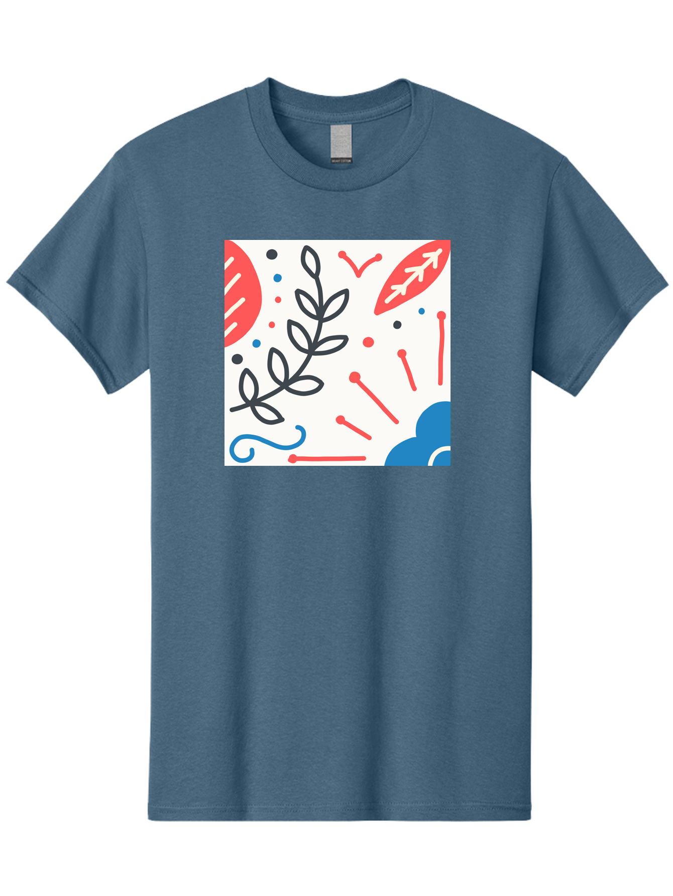 Abstract-Composition Men'S Graphic Tee, 100% Cotton, Comfortable Casual Summer Wear, Machine Washable, Abstract Floral Design, Minimalist Art, Red And Blue Accents, Simple Shapes, Creative Expression, Modern Aesthetic, Decorative Elements, Aab649