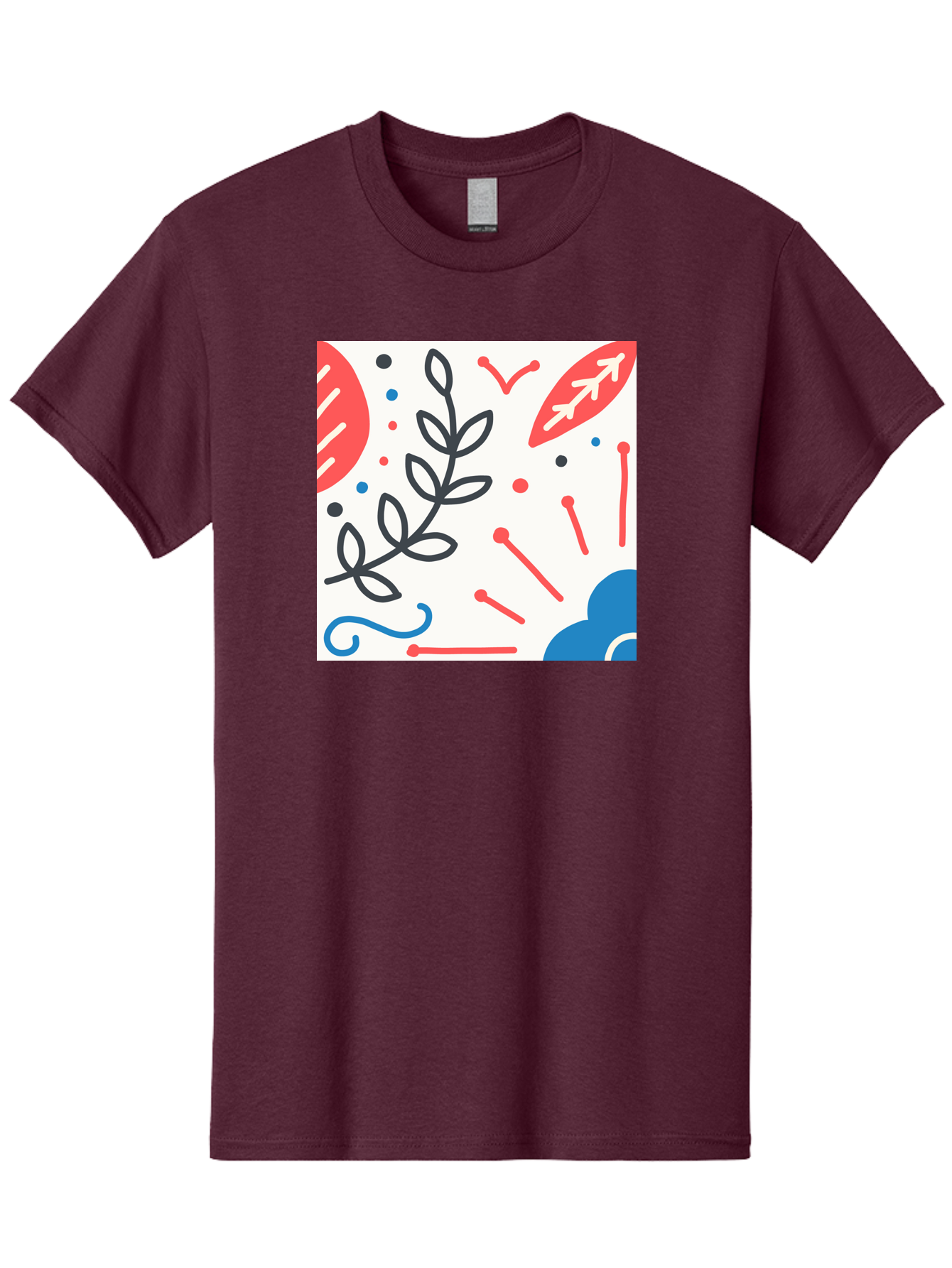 Abstract-Composition Men'S Graphic Tee, 100% Cotton, Comfortable Casual Summer Wear, Machine Washable, Abstract Floral Design, Minimalist Art, Red And Blue Accents, Simple Shapes, Creative Expression, Modern Aesthetic, Decorative Elements, Aab649