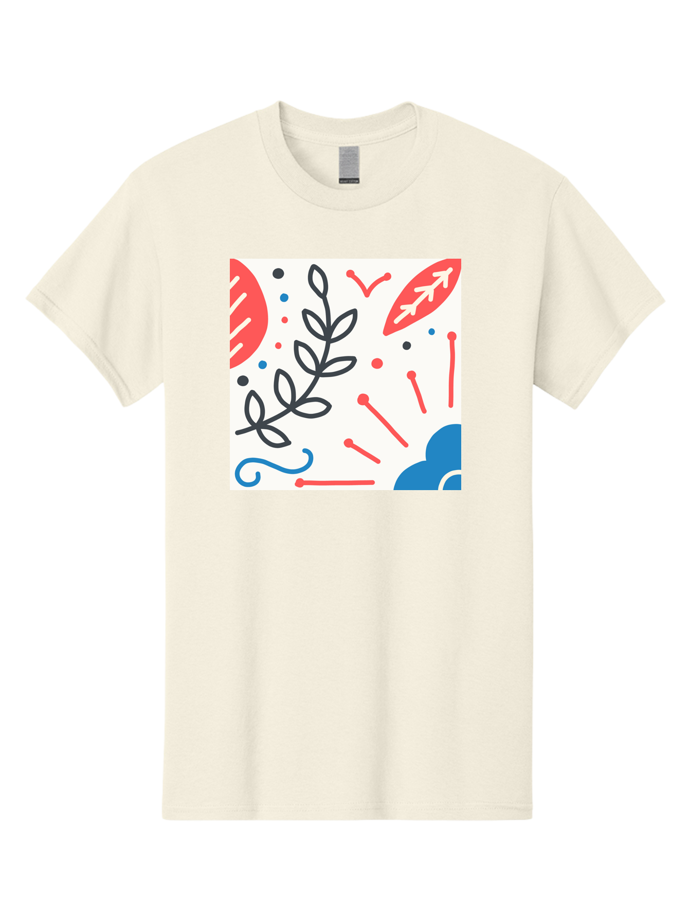 Abstract-Composition Men'S Graphic Tee, 100% Cotton, Comfortable Casual Summer Wear, Machine Washable, Abstract Floral Design, Minimalist Art, Red And Blue Accents, Simple Shapes, Creative Expression, Modern Aesthetic, Decorative Elements, Aab649