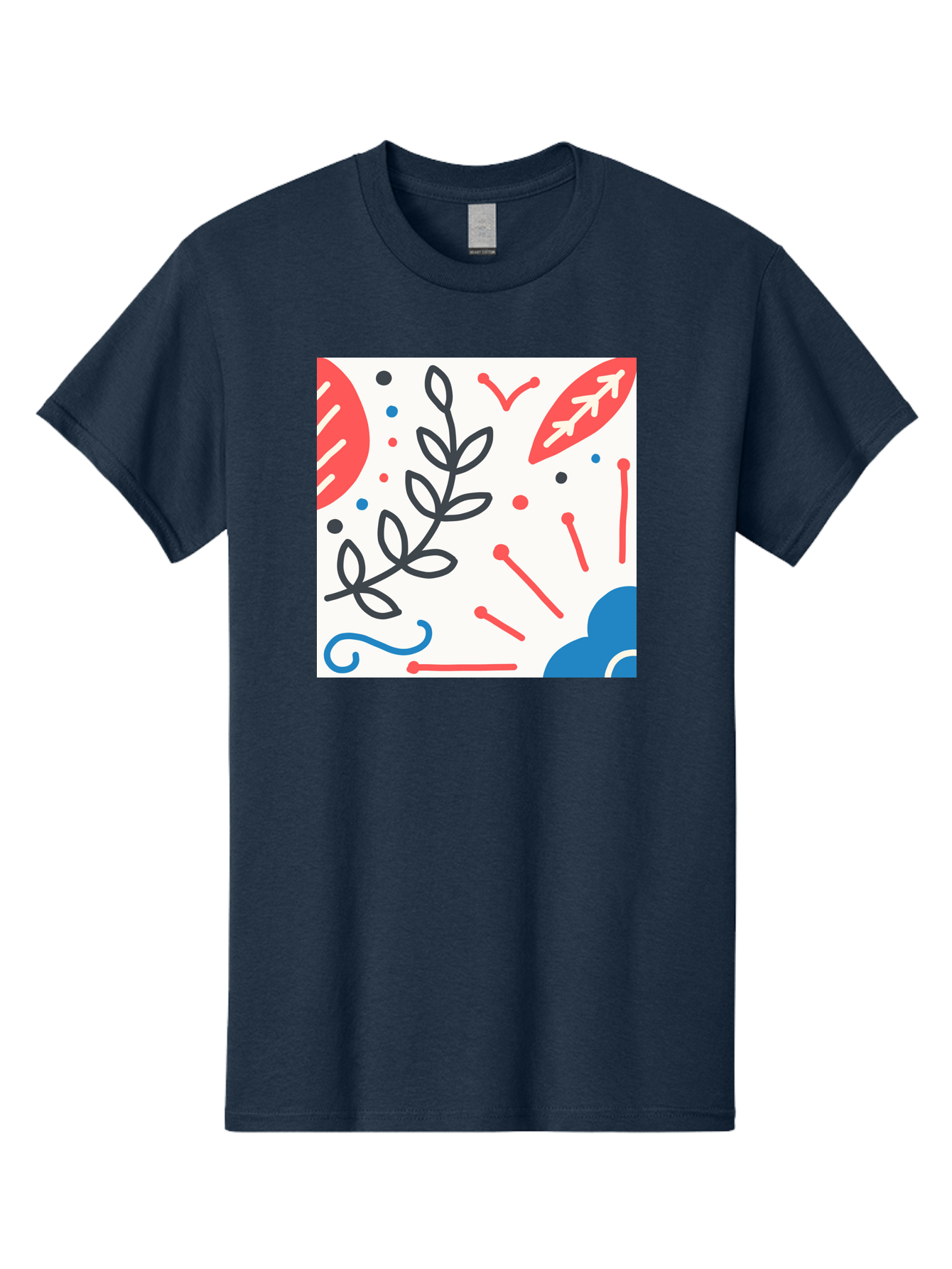 Abstract-Composition Men'S Graphic Tee, 100% Cotton, Comfortable Casual Summer Wear, Machine Washable, Abstract Floral Design, Minimalist Art, Red And Blue Accents, Simple Shapes, Creative Expression, Modern Aesthetic, Decorative Elements, Aab649