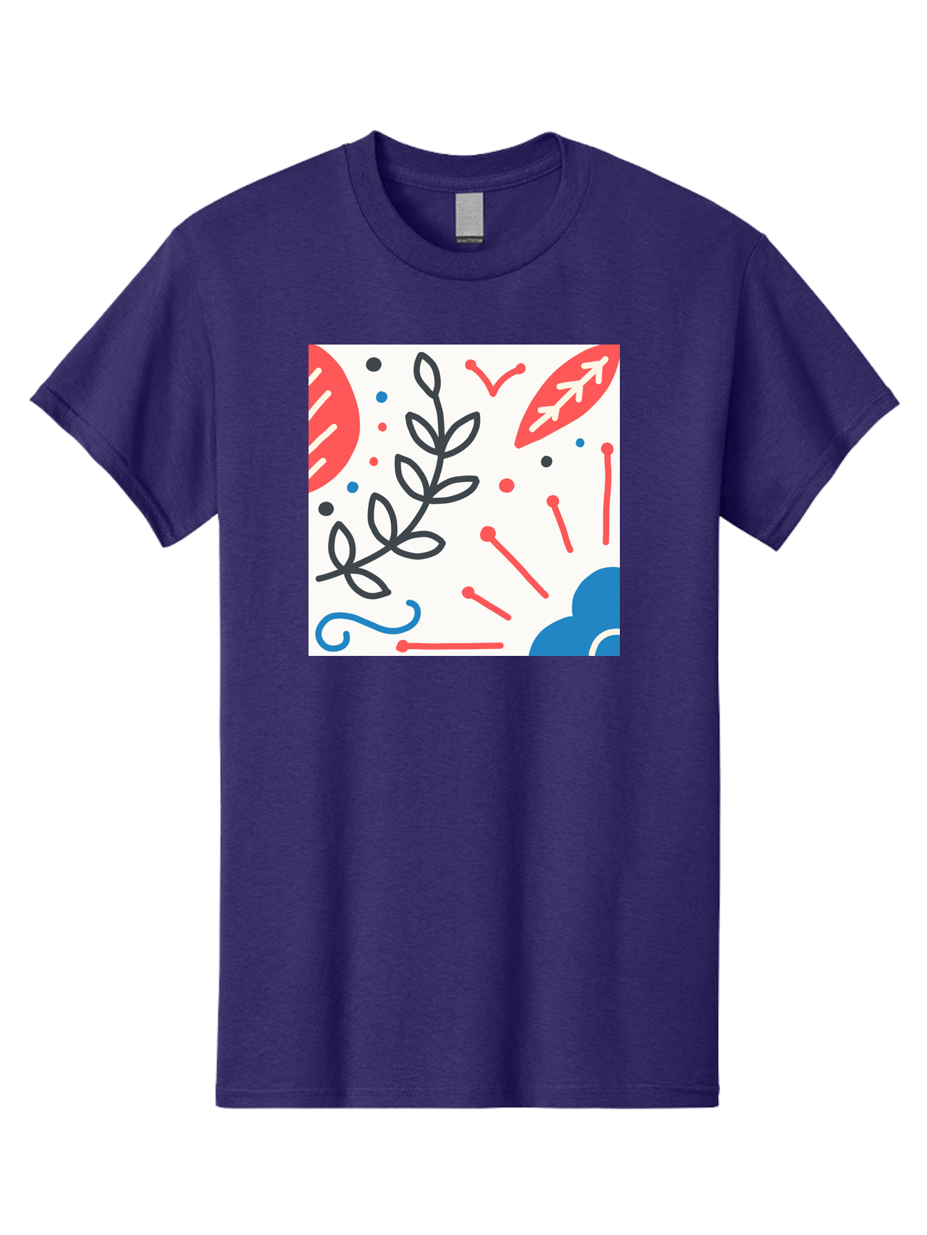 Abstract-Composition Men'S Graphic Tee, 100% Cotton, Comfortable Casual Summer Wear, Machine Washable, Abstract Floral Design, Minimalist Art, Red And Blue Accents, Simple Shapes, Creative Expression, Modern Aesthetic, Decorative Elements, Aab649