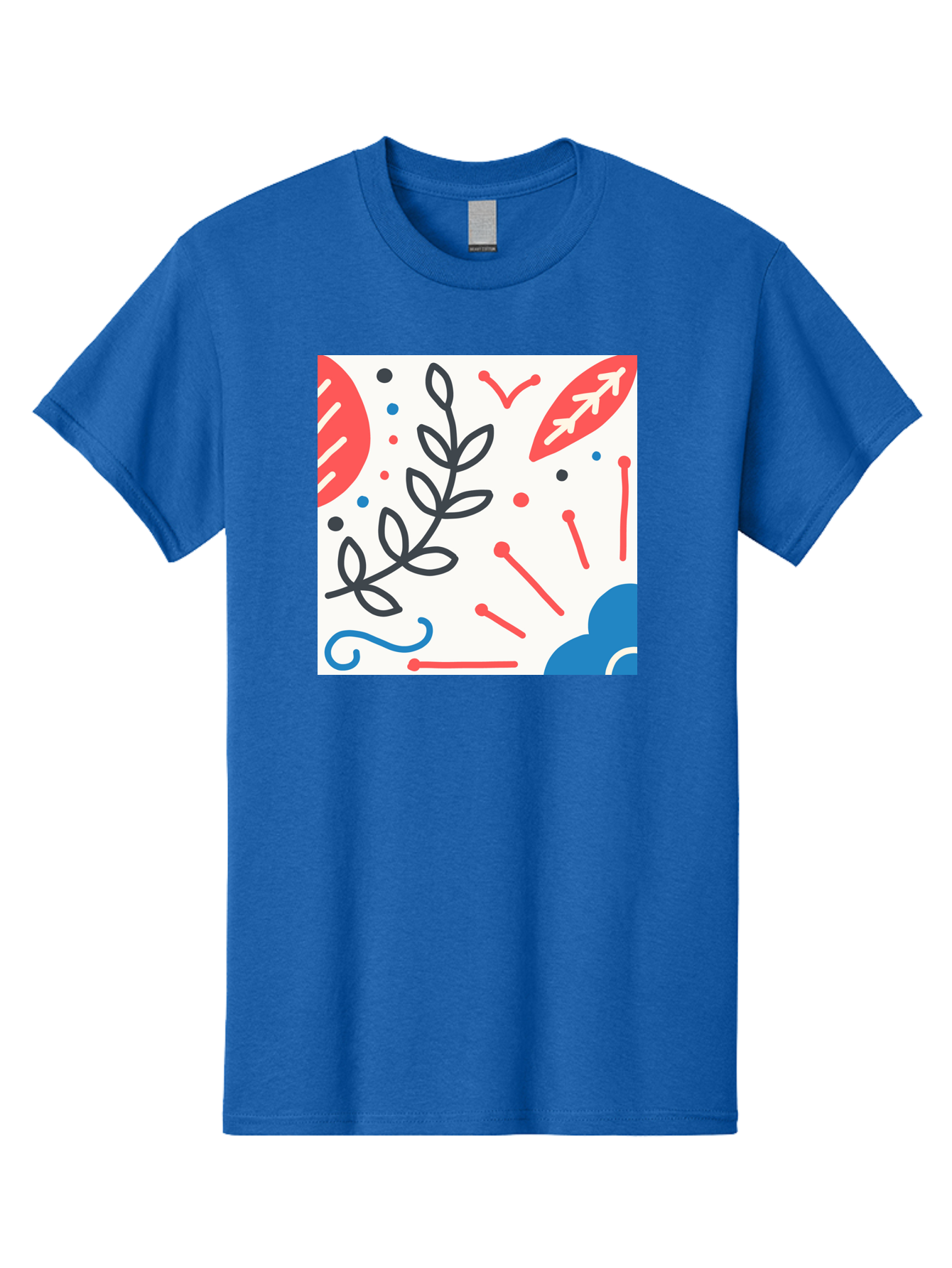 Abstract-Composition Men'S Graphic Tee, 100% Cotton, Comfortable Casual Summer Wear, Machine Washable, Abstract Floral Design, Minimalist Art, Red And Blue Accents, Simple Shapes, Creative Expression, Modern Aesthetic, Decorative Elements, Aab649