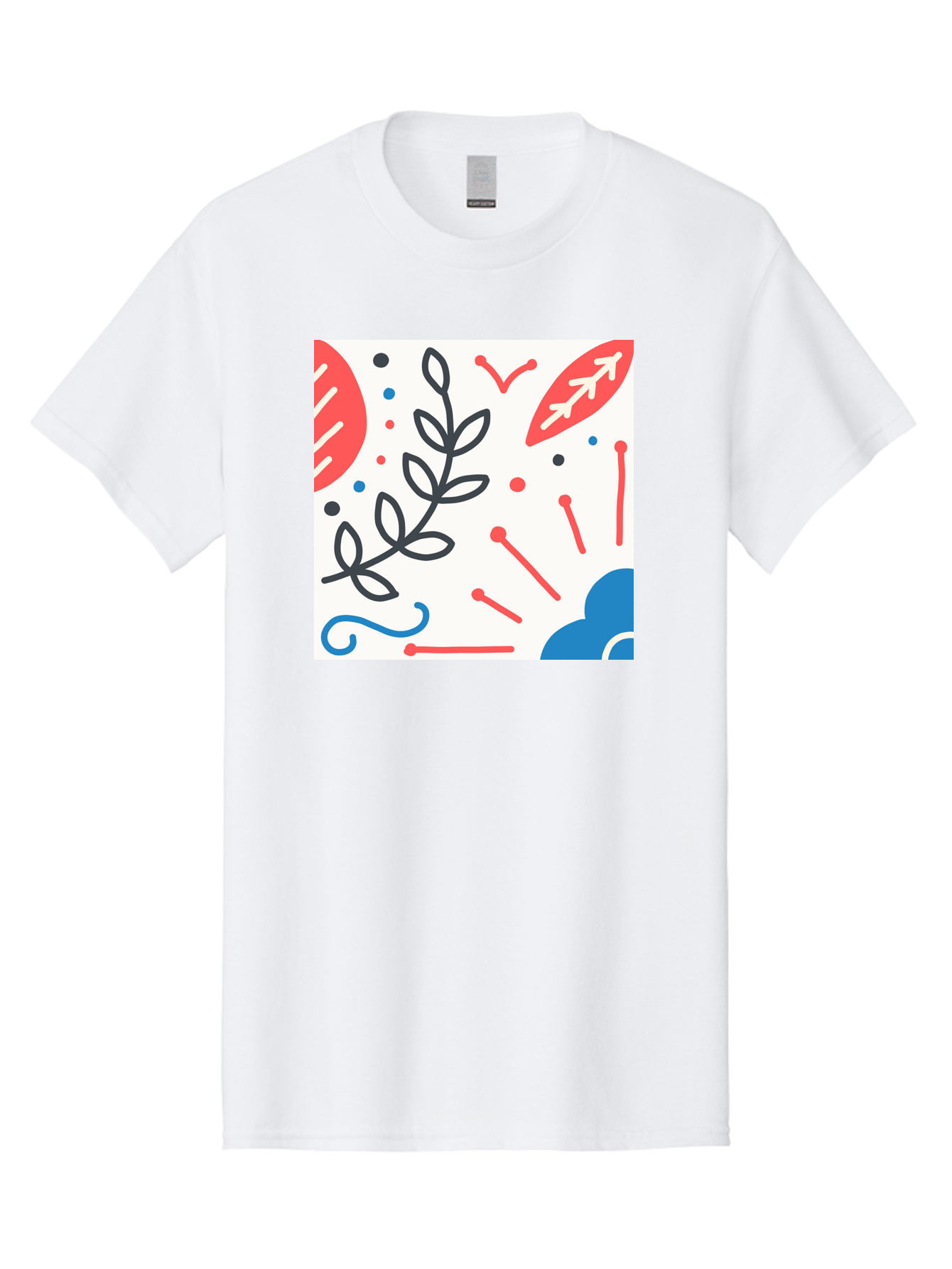 Abstract-Composition Men'S Graphic Tee, 100% Cotton, Comfortable Casual Summer Wear, Machine Washable, Abstract Floral Design, Minimalist Art, Red And Blue Accents, Simple Shapes, Creative Expression, Modern Aesthetic, Decorative Elements, Aab649