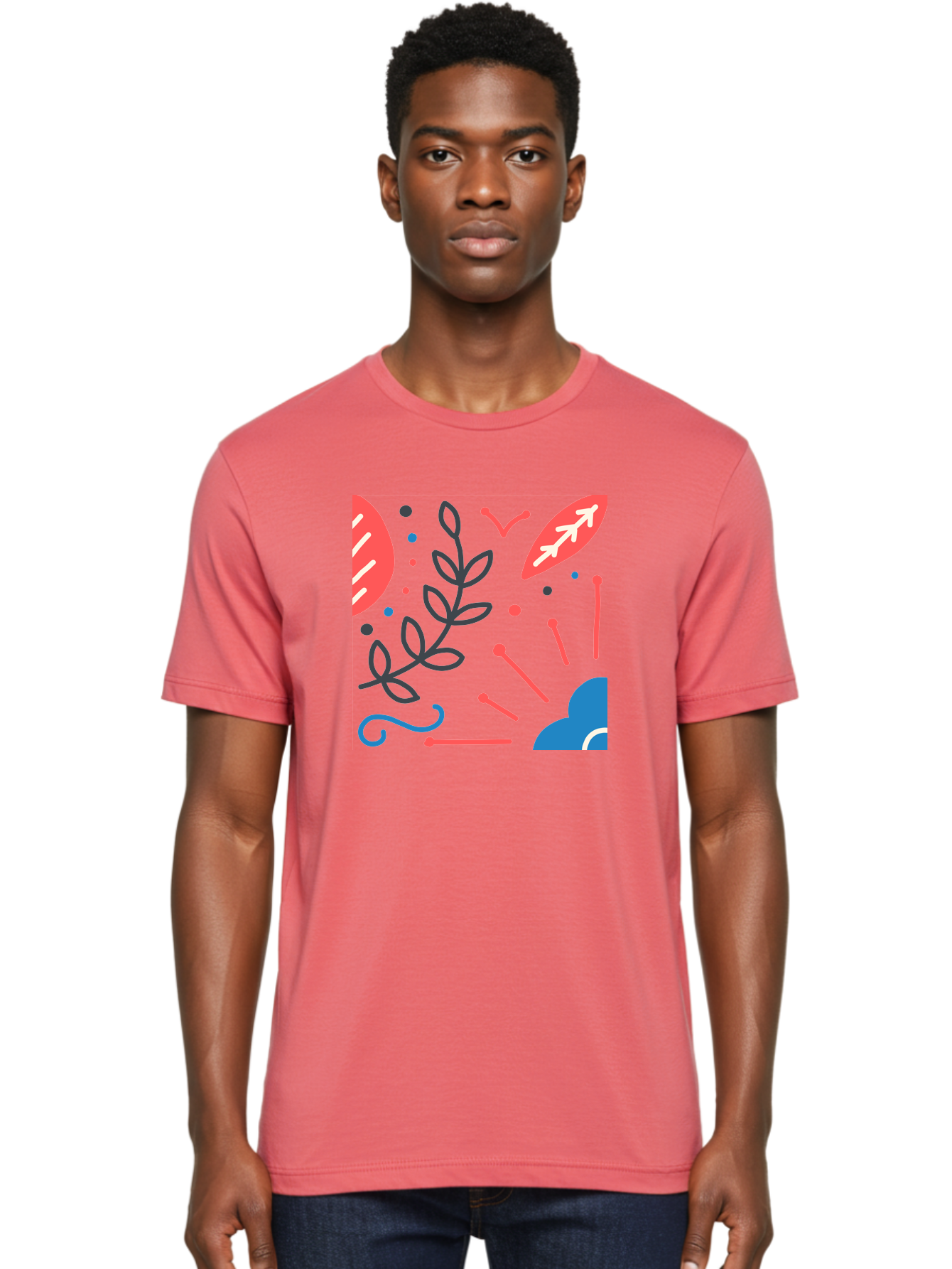 Abstract-Floral-Pattern-2 Men'S Graphic Tee, 100% Cotton, Comfortable Casual Summer Wear, Machine Washable, Memphis Pattern, Abstract Design, Colorful Shapes, Playful Art, Trendy Graphics, Modern Illustration, Vibrant Leaves, Aab651