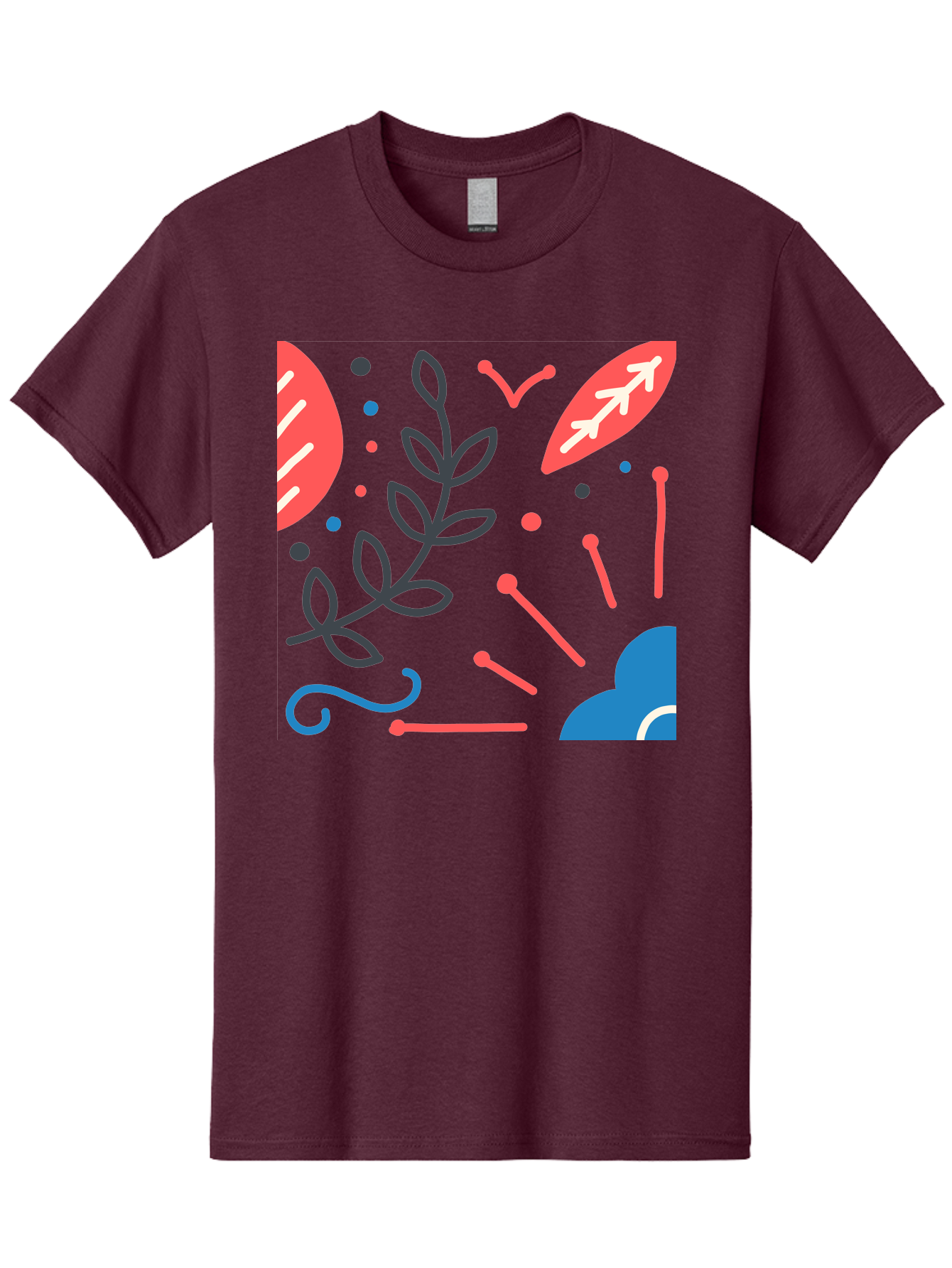 Abstract-Floral-Pattern-2 Men'S Graphic Tee, 100% Cotton, Comfortable Casual Summer Wear, Machine Washable, Memphis Pattern, Abstract Design, Colorful Shapes, Playful Art, Trendy Graphics, Modern Illustration, Vibrant Leaves, Aab651