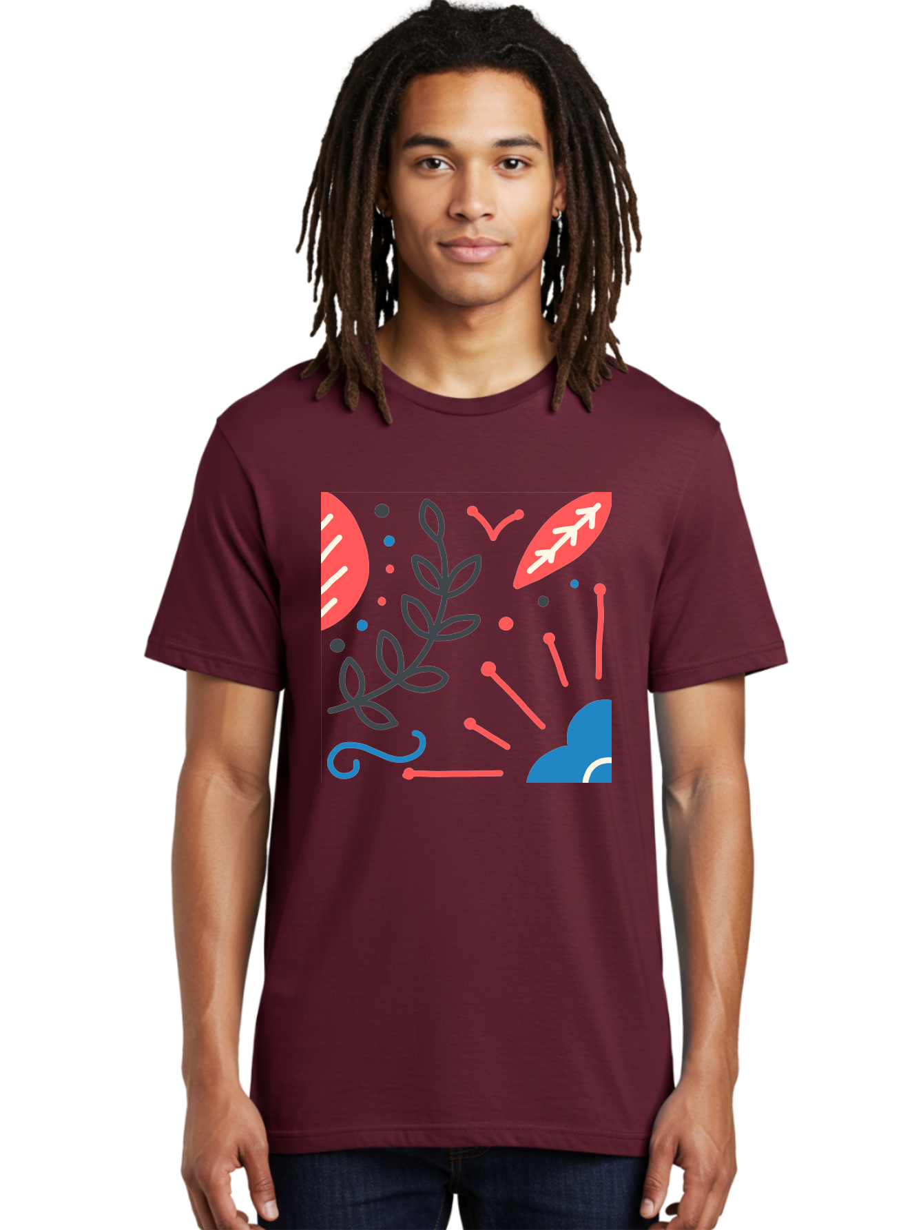 Abstract-Floral-Pattern-2 Men'S Graphic Tee, 100% Cotton, Comfortable Casual Summer Wear, Machine Washable, Memphis Pattern, Abstract Design, Colorful Shapes, Playful Art, Trendy Graphics, Modern Illustration, Vibrant Leaves, Aab651