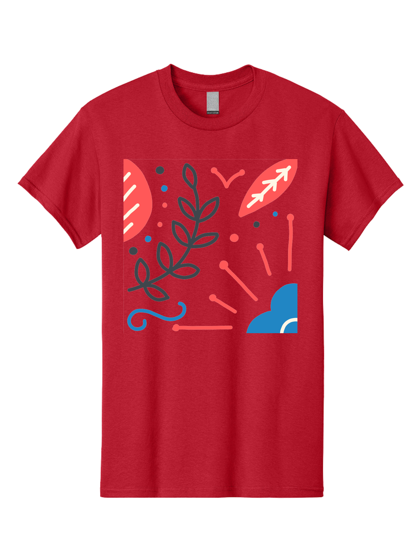 Abstract-Floral-Pattern-2 Men'S Graphic Tee, 100% Cotton, Comfortable Casual Summer Wear, Machine Washable, Memphis Pattern, Abstract Design, Colorful Shapes, Playful Art, Trendy Graphics, Modern Illustration, Vibrant Leaves, Aab651