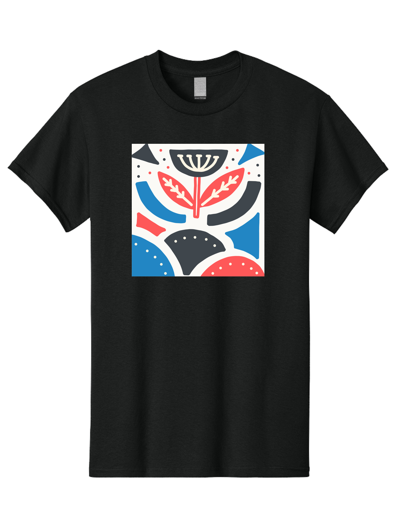 Abstract-Flower-1 Men'S Graphic Tee, 100% Cotton, Comfortable Casual Summer Wear, Machine Washable, Stylized Flower, Abstract Shapes, Red And Blue Hues, Black And White Accents, Modern Art, Graphic Design, Artistic Expression, Aab653