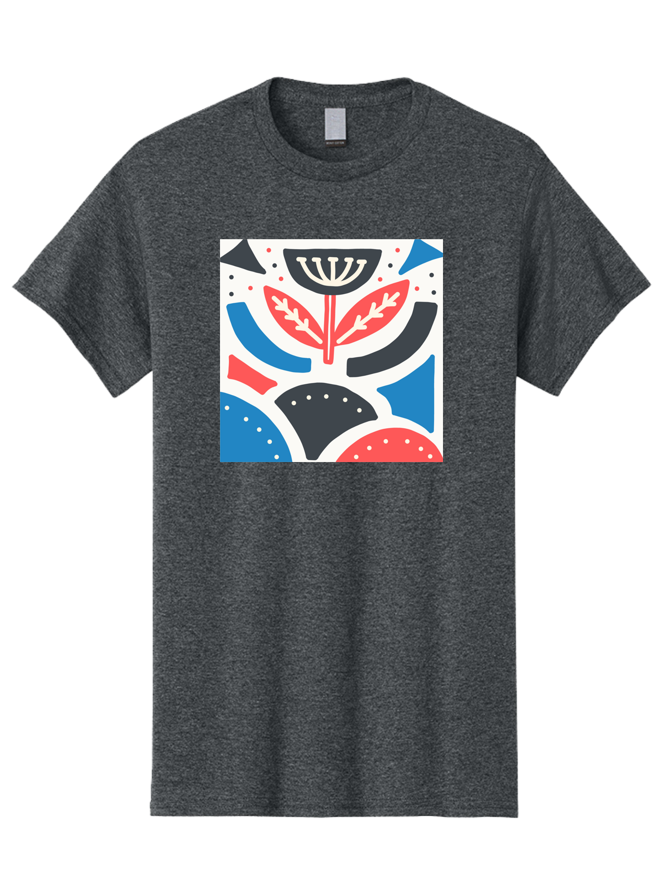 Abstract-Flower-1 Men'S Graphic Tee, 100% Cotton, Comfortable Casual Summer Wear, Machine Washable, Stylized Flower, Abstract Shapes, Red And Blue Hues, Black And White Accents, Modern Art, Graphic Design, Artistic Expression, Aab653