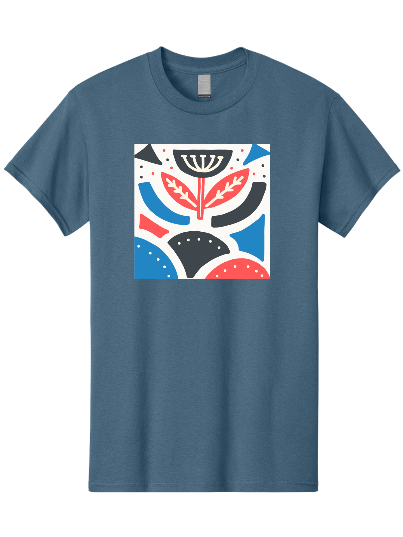 Abstract-Flower-1 Men'S Graphic Tee, 100% Cotton, Comfortable Casual Summer Wear, Machine Washable, Stylized Flower, Abstract Shapes, Red And Blue Hues, Black And White Accents, Modern Art, Graphic Design, Artistic Expression, Aab653