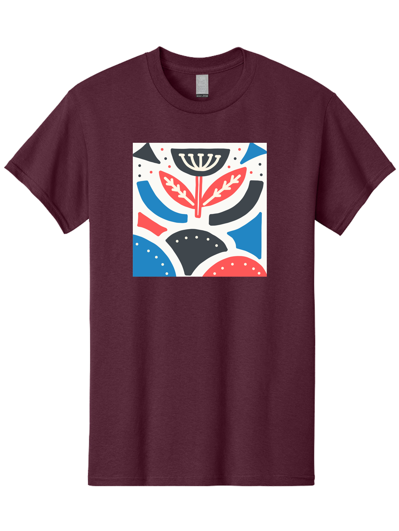 Abstract-Flower-1 Men'S Graphic Tee, 100% Cotton, Comfortable Casual Summer Wear, Machine Washable, Stylized Flower, Abstract Shapes, Red And Blue Hues, Black And White Accents, Modern Art, Graphic Design, Artistic Expression, Aab653
