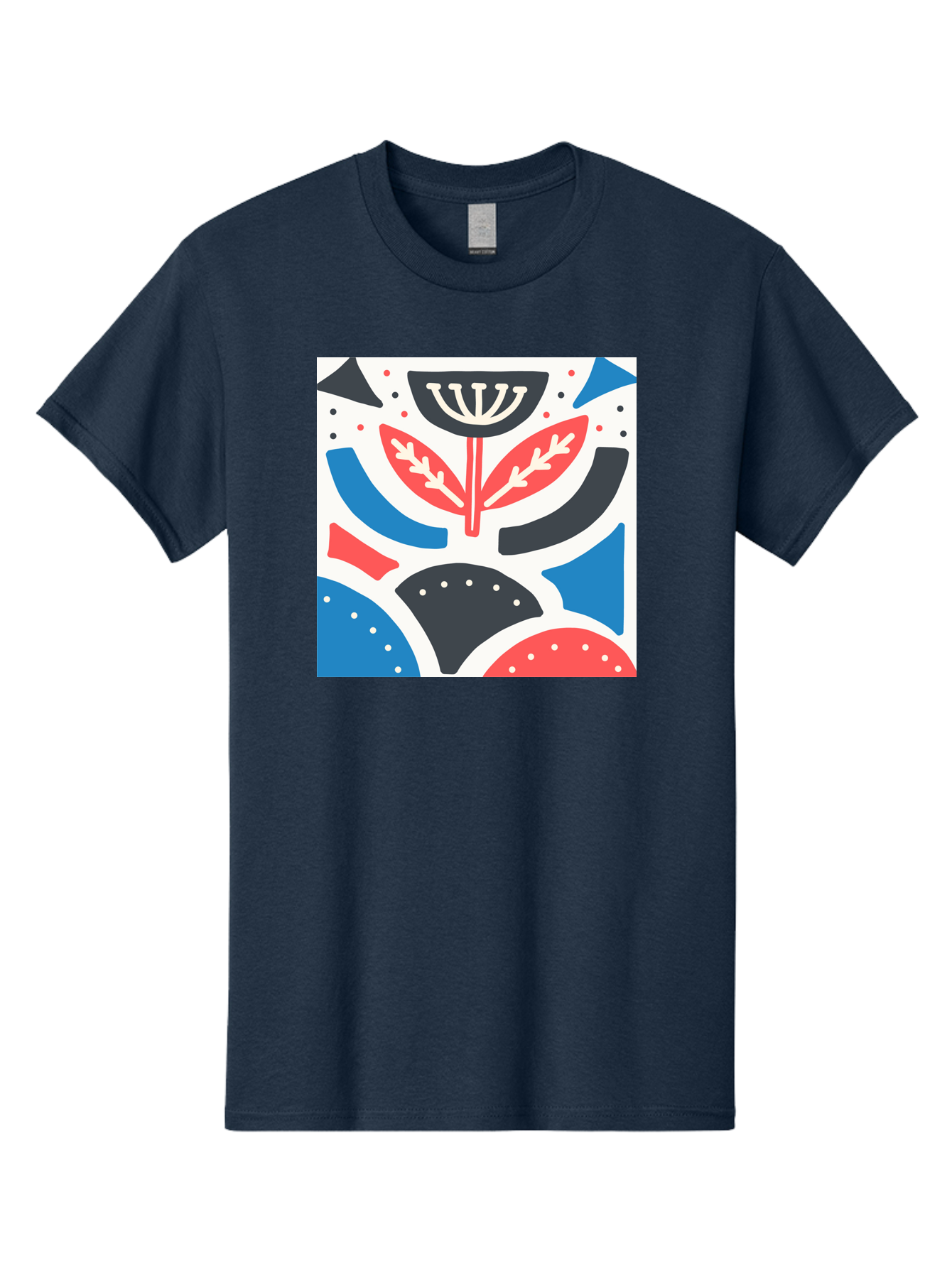 Abstract-Flower-1 Men'S Graphic Tee, 100% Cotton, Comfortable Casual Summer Wear, Machine Washable, Stylized Flower, Abstract Shapes, Red And Blue Hues, Black And White Accents, Modern Art, Graphic Design, Artistic Expression, Aab653