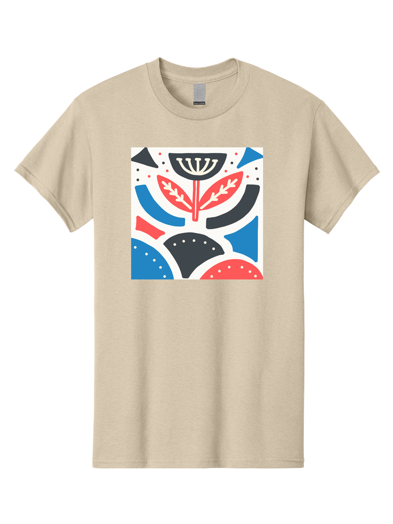 Abstract-Flower-1 Men'S Graphic Tee, 100% Cotton, Comfortable Casual Summer Wear, Machine Washable, Stylized Flower, Abstract Shapes, Red And Blue Hues, Black And White Accents, Modern Art, Graphic Design, Artistic Expression, Aab653