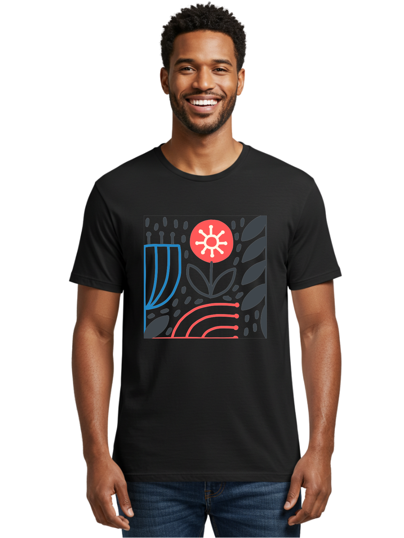 Abstract-Flower Men'S Graphic Tee, 100% Cotton, Comfortable Casual Summer Wear, Machine Washable, Stylish Flower, Abstract Art, Minimalist Design, Simple Shapes, Floral Pattern, Modern Aesthetic, Artistic Expression Aab654