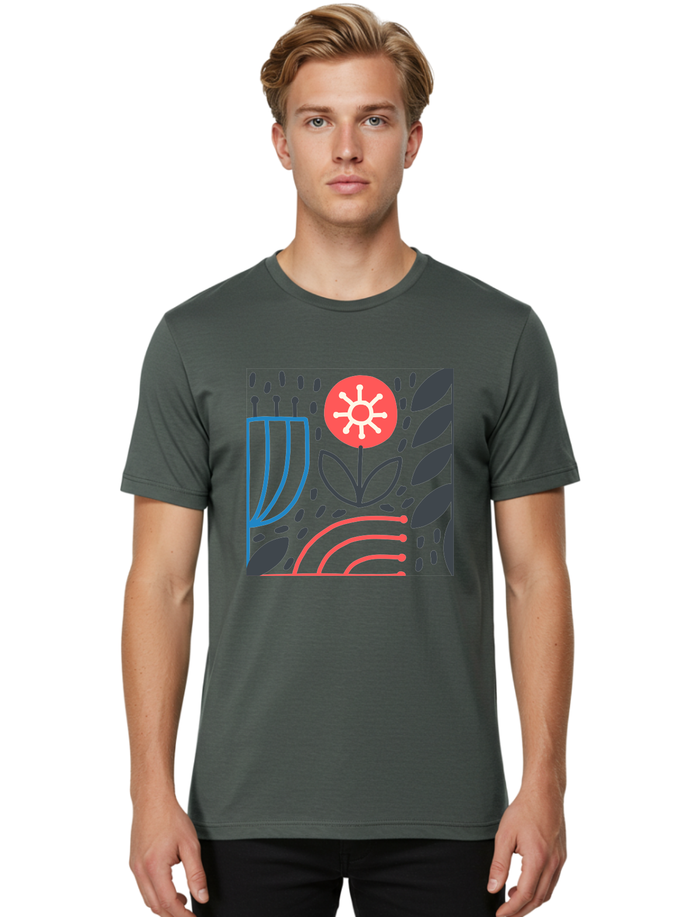 Abstract-Flower Men'S Graphic Tee, 100% Cotton, Comfortable Casual Summer Wear, Machine Washable, Stylish Flower, Abstract Art, Minimalist Design, Simple Shapes, Floral Pattern, Modern Aesthetic, Artistic Expression Aab654