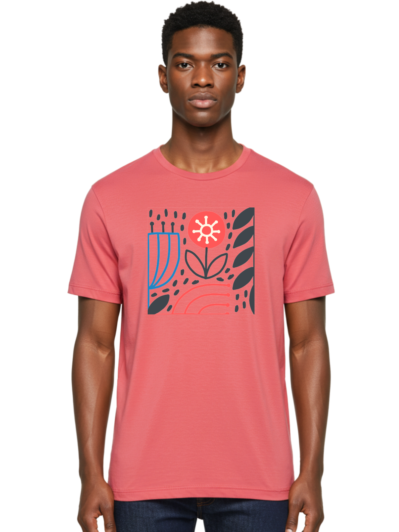 Abstract-Flower Men'S Graphic Tee, 100% Cotton, Comfortable Casual Summer Wear, Machine Washable, Stylish Flower, Abstract Art, Minimalist Design, Simple Shapes, Floral Pattern, Modern Aesthetic, Artistic Expression Aab654