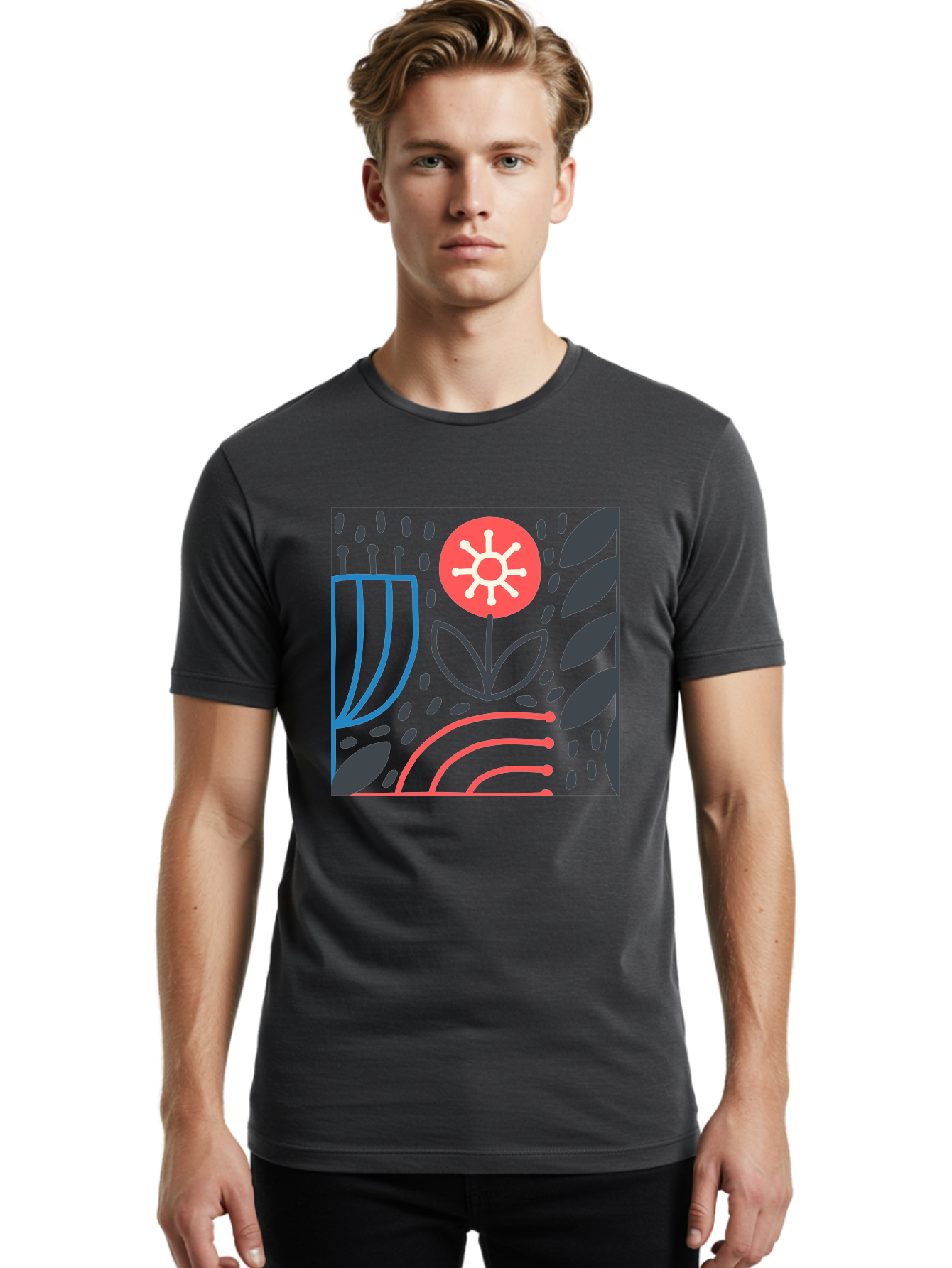 Abstract-Flower Men'S Graphic Tee, 100% Cotton, Comfortable Casual Summer Wear, Machine Washable, Stylish Flower, Abstract Art, Minimalist Design, Simple Shapes, Floral Pattern, Modern Aesthetic, Artistic Expression Aab654