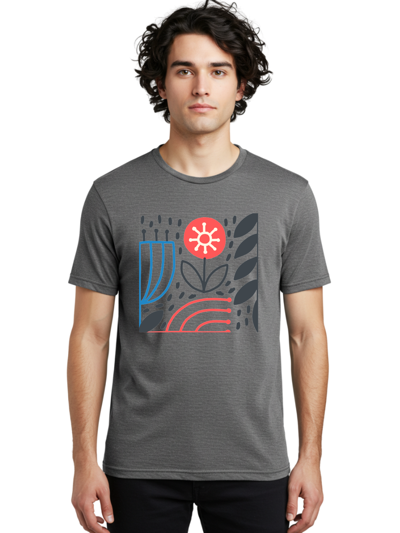 Abstract-Flower Men'S Graphic Tee, 100% Cotton, Comfortable Casual Summer Wear, Machine Washable, Stylish Flower, Abstract Art, Minimalist Design, Simple Shapes, Floral Pattern, Modern Aesthetic, Artistic Expression Aab654