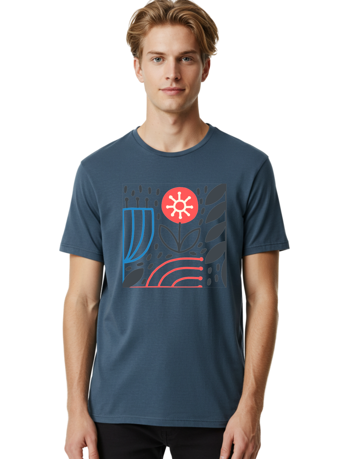 Abstract-Flower Men'S Graphic Tee, 100% Cotton, Comfortable Casual Summer Wear, Machine Washable, Stylish Flower, Abstract Art, Minimalist Design, Simple Shapes, Floral Pattern, Modern Aesthetic, Artistic Expression Aab654