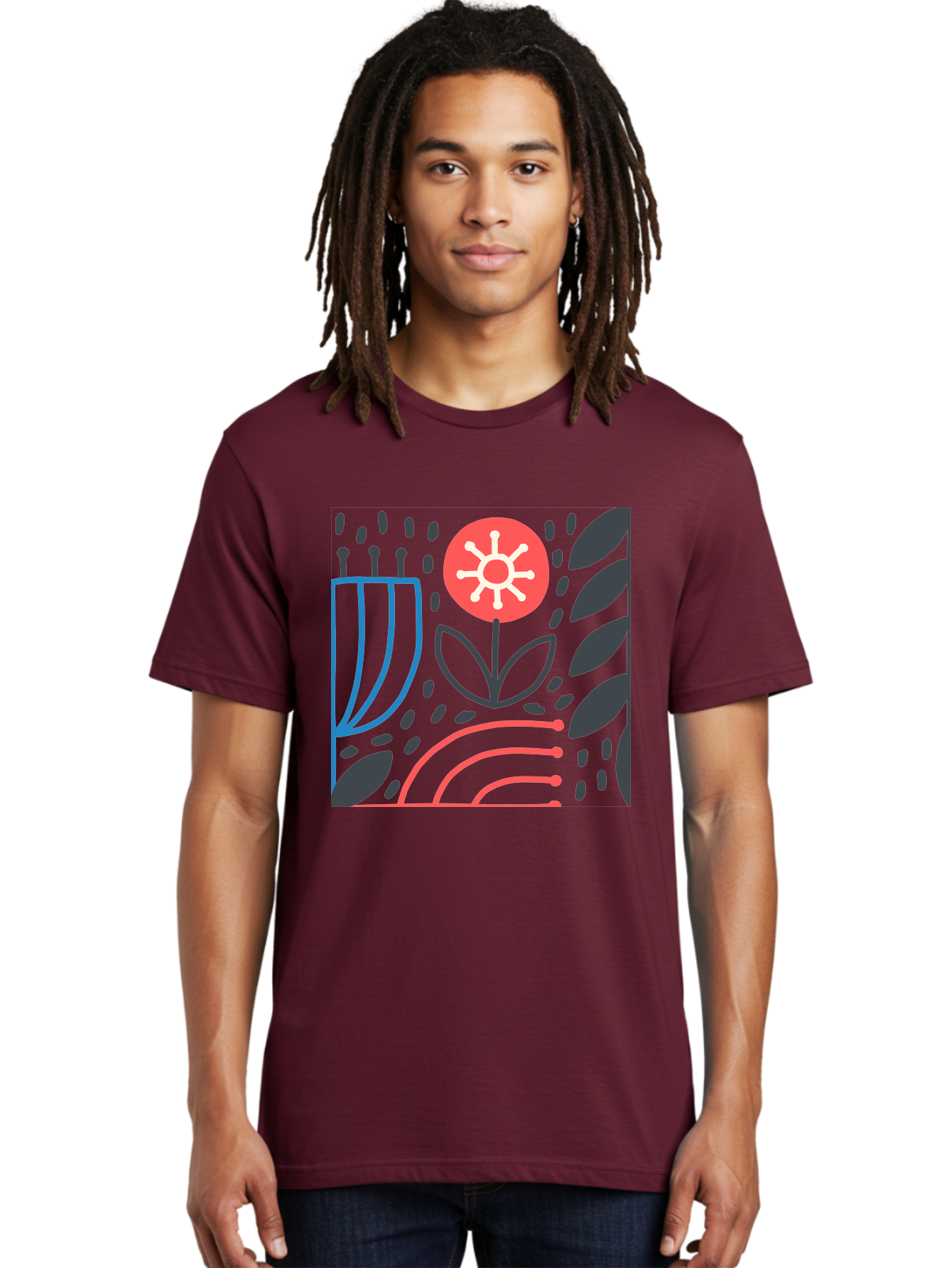 Abstract-Flower Men'S Graphic Tee, 100% Cotton, Comfortable Casual Summer Wear, Machine Washable, Stylish Flower, Abstract Art, Minimalist Design, Simple Shapes, Floral Pattern, Modern Aesthetic, Artistic Expression Aab654