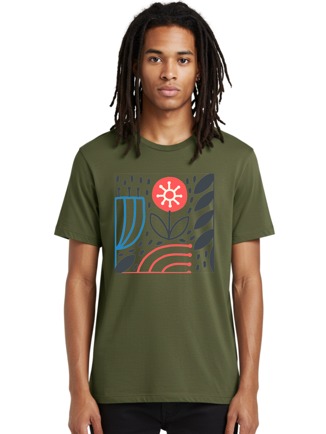 Abstract-Flower Men'S Graphic Tee, 100% Cotton, Comfortable Casual Summer Wear, Machine Washable, Stylish Flower, Abstract Art, Minimalist Design, Simple Shapes, Floral Pattern, Modern Aesthetic, Artistic Expression Aab654
