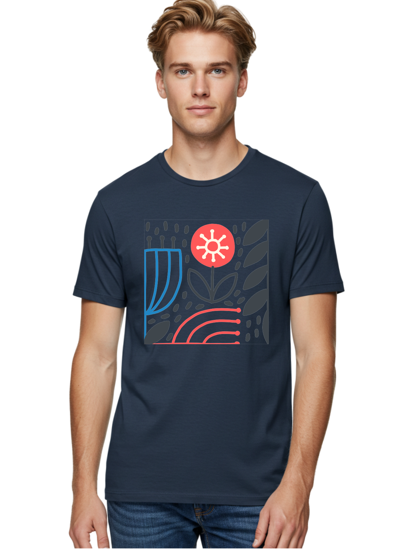 Abstract-Flower Men'S Graphic Tee, 100% Cotton, Comfortable Casual Summer Wear, Machine Washable, Stylish Flower, Abstract Art, Minimalist Design, Simple Shapes, Floral Pattern, Modern Aesthetic, Artistic Expression Aab654