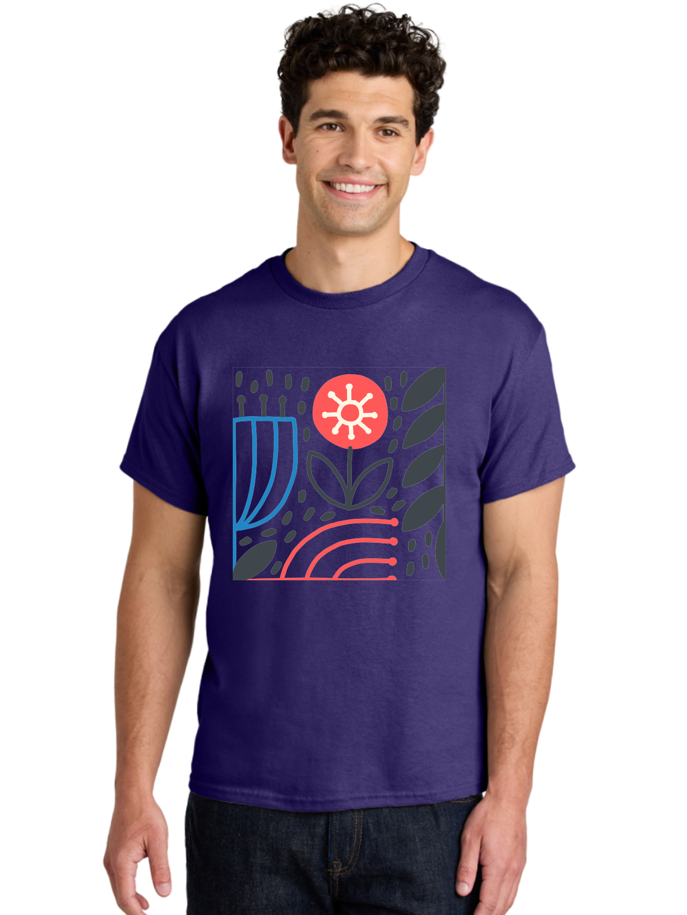 Abstract-Flower Men'S Graphic Tee, 100% Cotton, Comfortable Casual Summer Wear, Machine Washable, Stylish Flower, Abstract Art, Minimalist Design, Simple Shapes, Floral Pattern, Modern Aesthetic, Artistic Expression Aab654