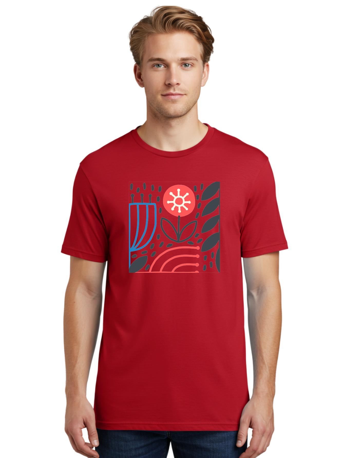 Abstract-Flower Men'S Graphic Tee, 100% Cotton, Comfortable Casual Summer Wear, Machine Washable, Stylish Flower, Abstract Art, Minimalist Design, Simple Shapes, Floral Pattern, Modern Aesthetic, Artistic Expression Aab654