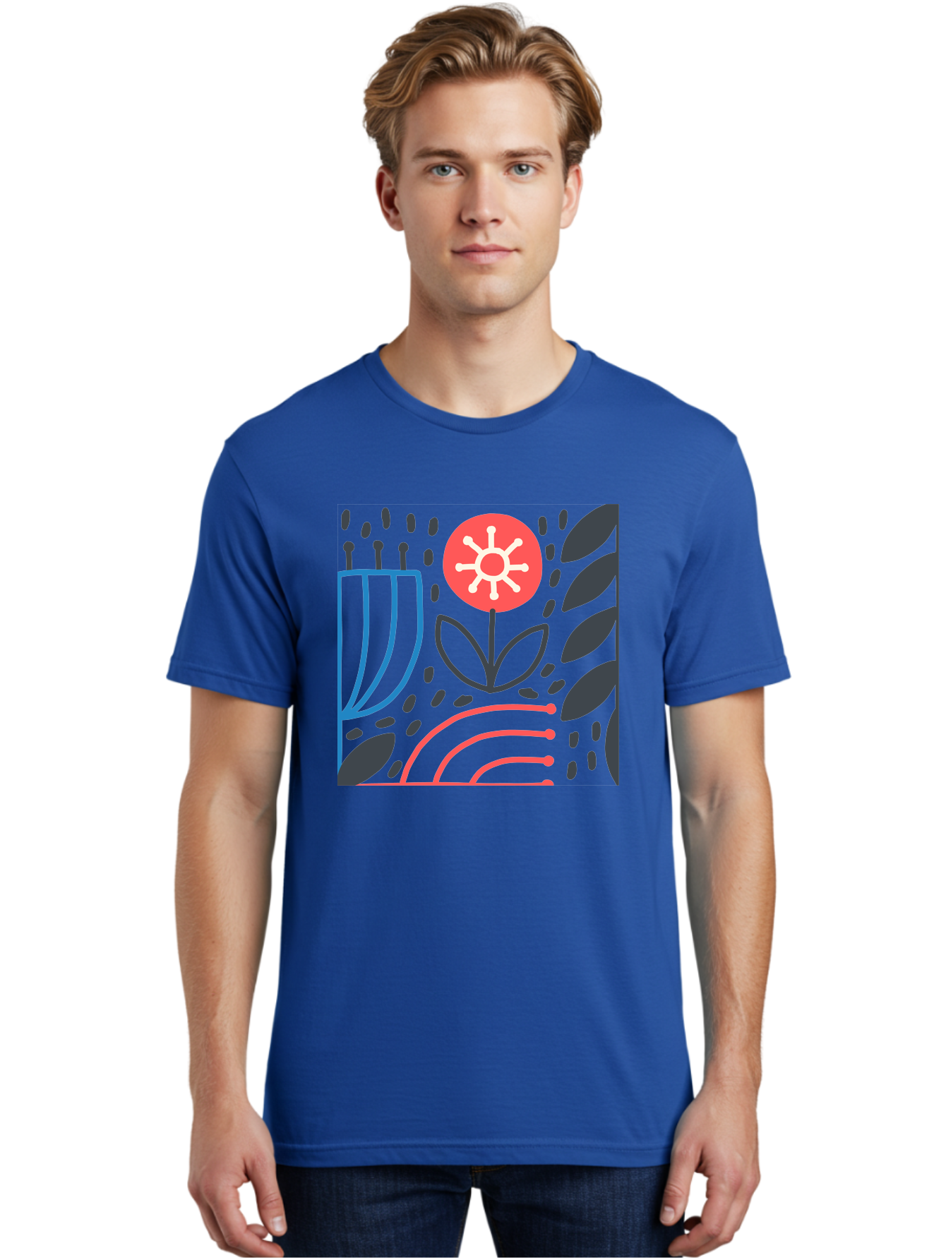 Abstract-Flower Men'S Graphic Tee, 100% Cotton, Comfortable Casual Summer Wear, Machine Washable, Stylish Flower, Abstract Art, Minimalist Design, Simple Shapes, Floral Pattern, Modern Aesthetic, Artistic Expression Aab654