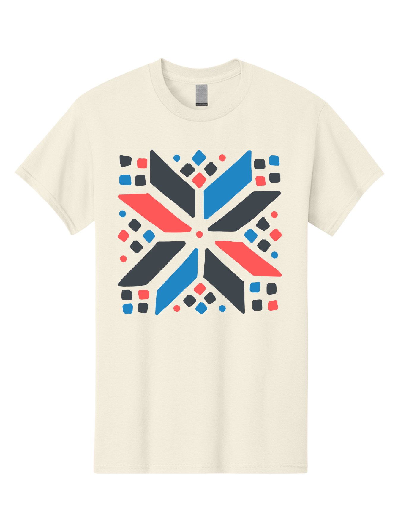 Abstract-Geometric-Pattern Men'S Graphic Tee, 100% Cotton, Comfortable Casual Summer Wear, Machine Washable, Geometric Shapes, Symmetrical Design, Abstract Art, Vibrant Colors, Red, Blue, Black, Bold Graphics, Modern Design, Dynamic Pattern, Aab655