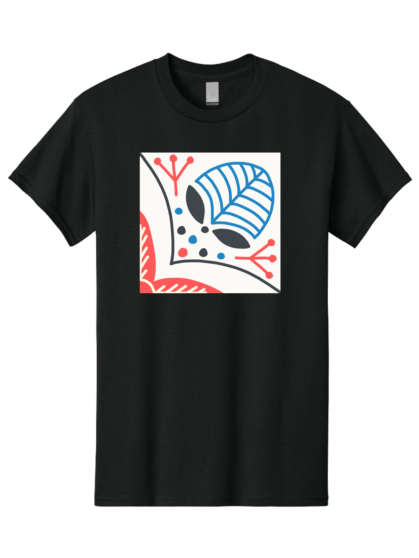 Abstract-Leaf-Design Men'S Graphic Tee, 100% Cotton, Comfortable Casual Summer Wear, Machine Washable, Stylized Leaf, Abstract Design, Modern Art, Floral Pattern, Red And Blue Accents, Black Outlines, White Background, Minimalist Decor, Aab656