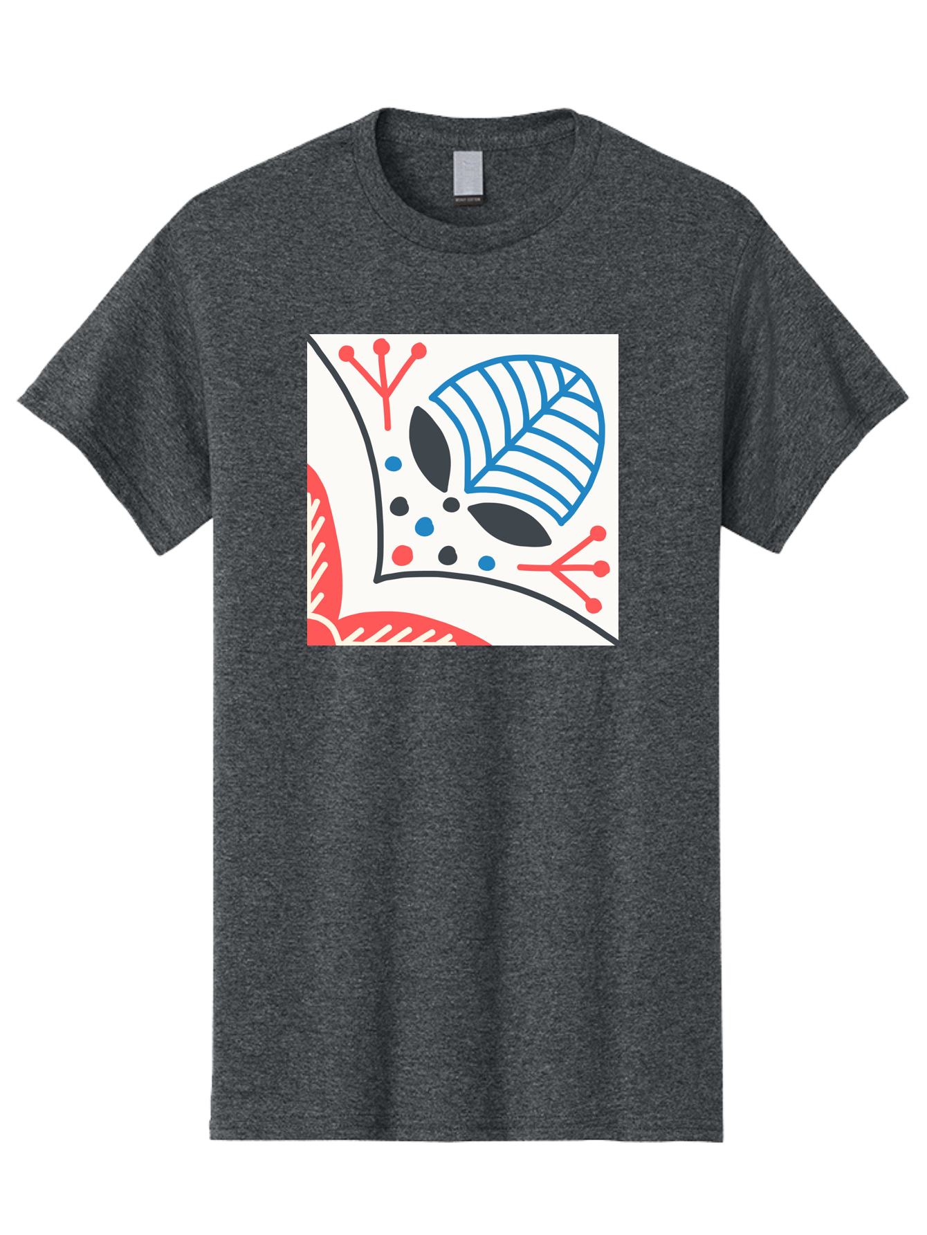 Abstract-Leaf-Design Men'S Graphic Tee, 100% Cotton, Comfortable Casual Summer Wear, Machine Washable, Stylized Leaf, Abstract Design, Modern Art, Floral Pattern, Red And Blue Accents, Black Outlines, White Background, Minimalist Decor, Aab656