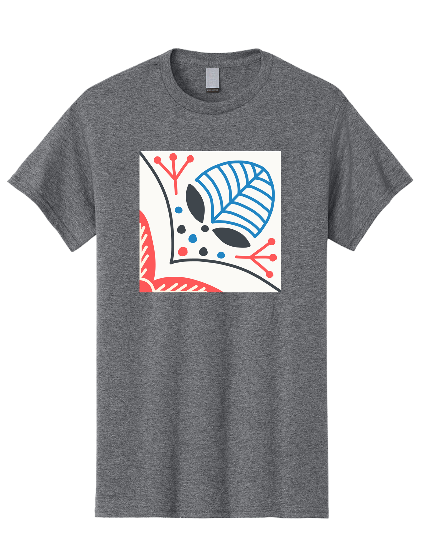 Abstract-Leaf-Design Men'S Graphic Tee, 100% Cotton, Comfortable Casual Summer Wear, Machine Washable, Stylized Leaf, Abstract Design, Modern Art, Floral Pattern, Red And Blue Accents, Black Outlines, White Background, Minimalist Decor, Aab656