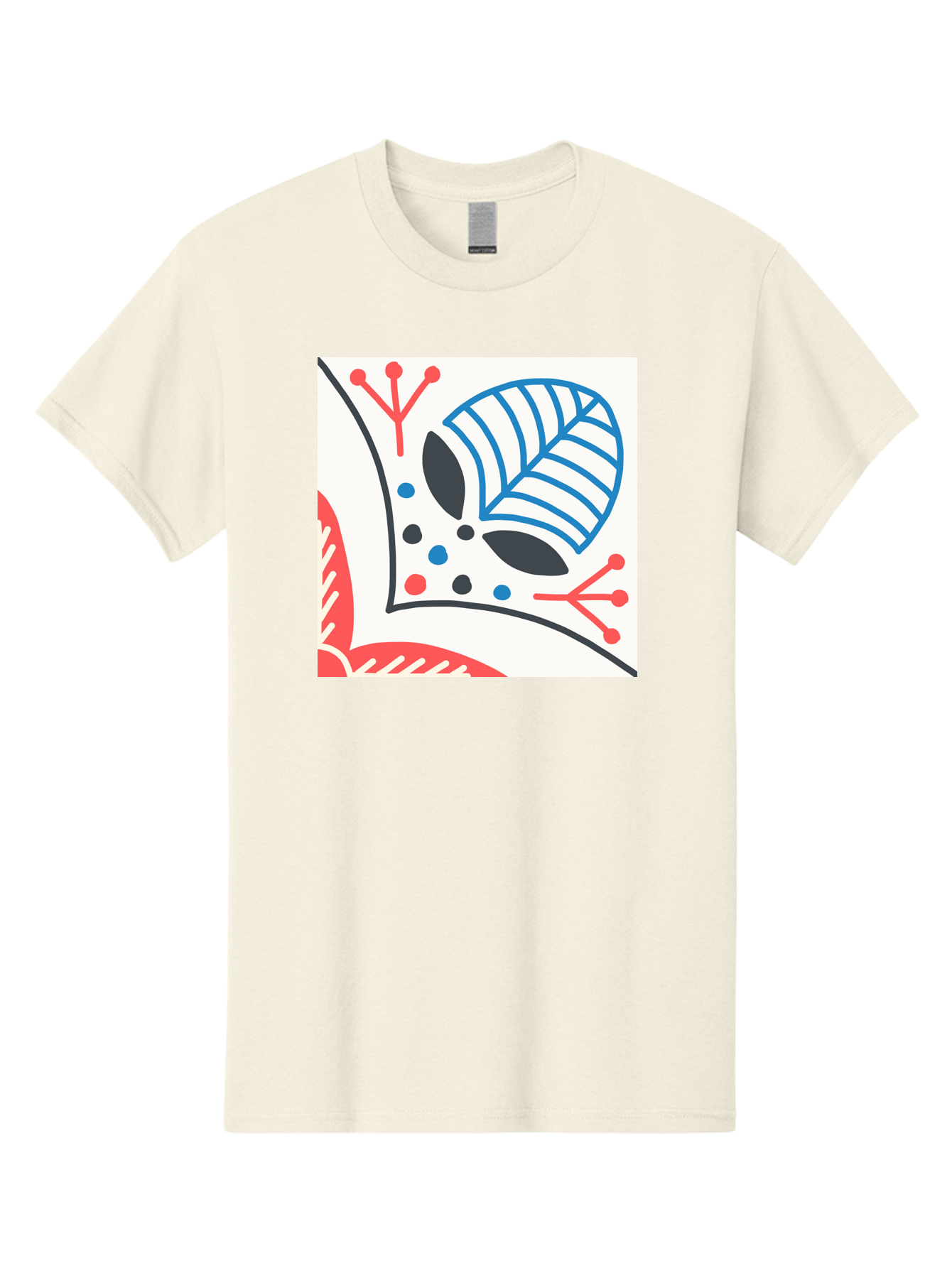 Abstract-Leaf-Design Men'S Graphic Tee, 100% Cotton, Comfortable Casual Summer Wear, Machine Washable, Stylized Leaf, Abstract Design, Modern Art, Floral Pattern, Red And Blue Accents, Black Outlines, White Background, Minimalist Decor, Aab656