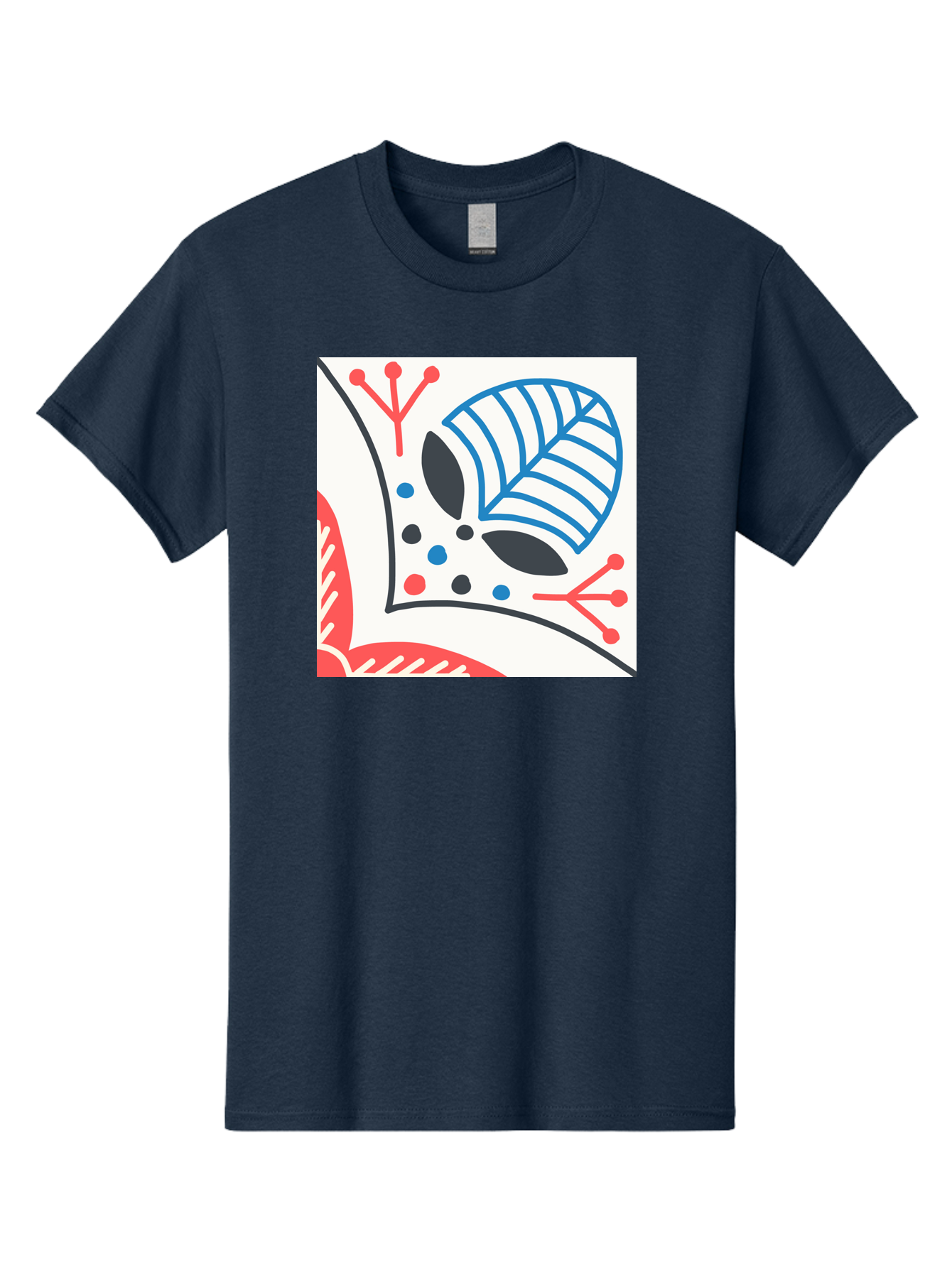 Abstract-Leaf-Design Men'S Graphic Tee, 100% Cotton, Comfortable Casual Summer Wear, Machine Washable, Stylized Leaf, Abstract Design, Modern Art, Floral Pattern, Red And Blue Accents, Black Outlines, White Background, Minimalist Decor, Aab656