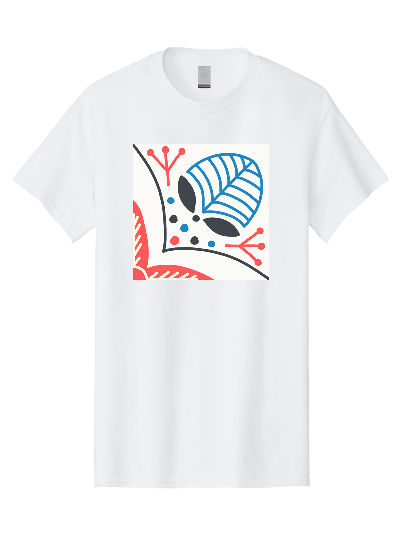 Abstract-Leaf-Design Men'S Graphic Tee, 100% Cotton, Comfortable Casual Summer Wear, Machine Washable, Stylized Leaf, Abstract Design, Modern Art, Floral Pattern, Red And Blue Accents, Black Outlines, White Background, Minimalist Decor, Aab656