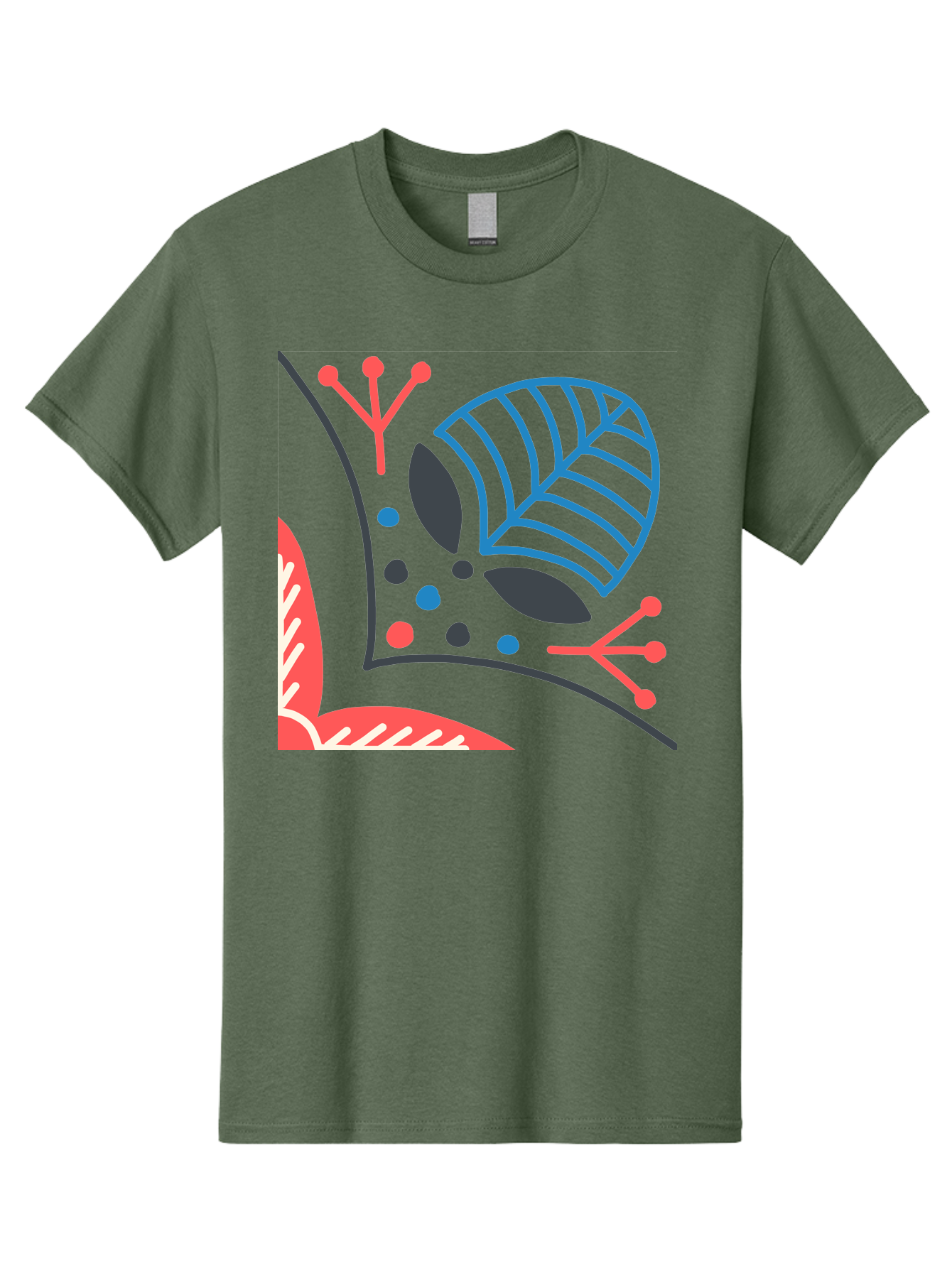 Abstract-Leaves Men'S Graphic Tee, 100% Cotton, Comfortable Casual Summer Wear, Machine Washable, Stylized Leaf, Abstract Foliage, Vibrant Colors, Playful Patterns, Blue Lines, Red Accents, Black Dots, Graphic Design Elements, Modern Art, Aab658
