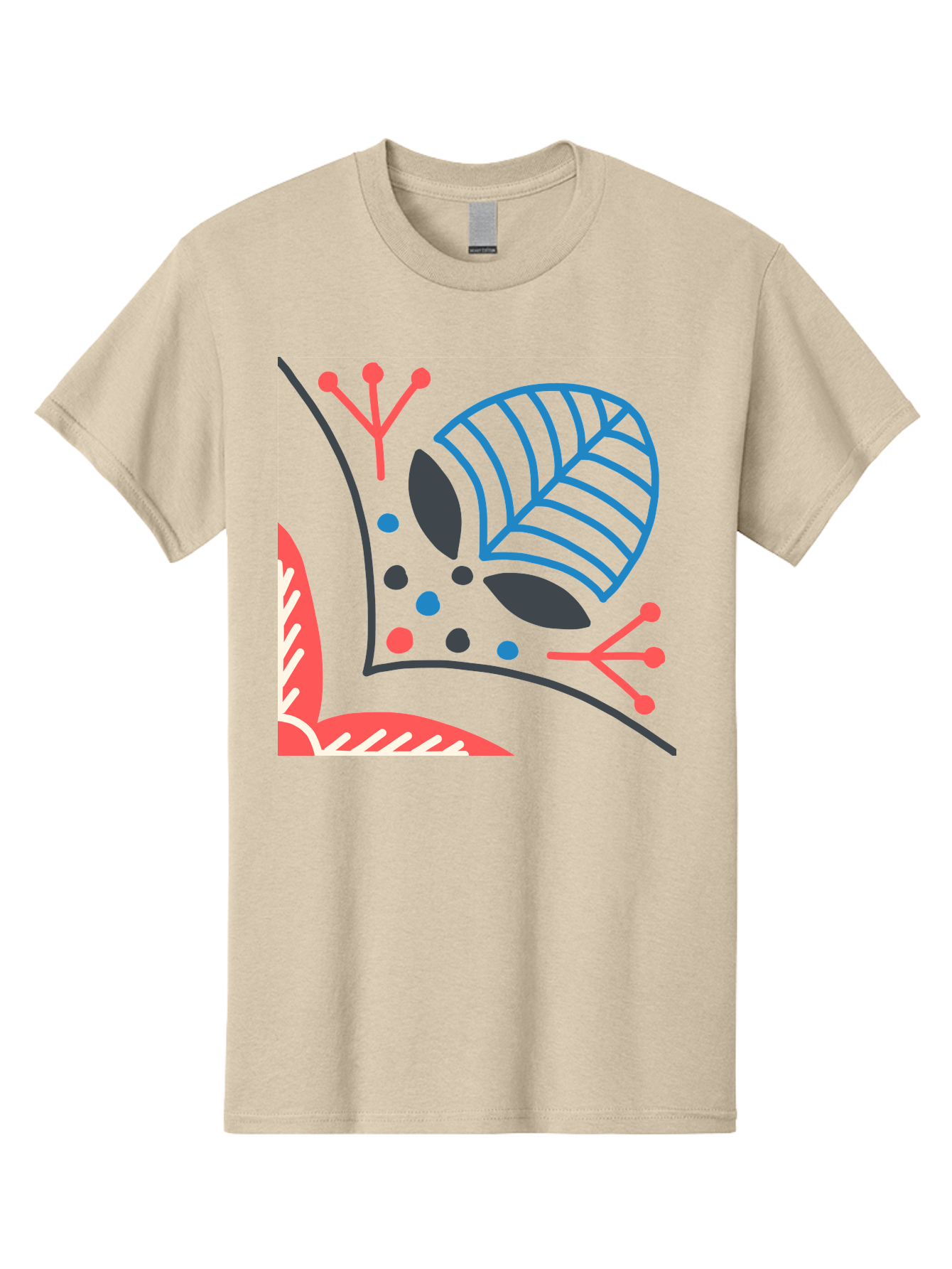 Abstract-Leaves Men'S Graphic Tee, 100% Cotton, Comfortable Casual Summer Wear, Machine Washable, Stylized Leaf, Abstract Foliage, Vibrant Colors, Playful Patterns, Blue Lines, Red Accents, Black Dots, Graphic Design Elements, Modern Art, Aab658