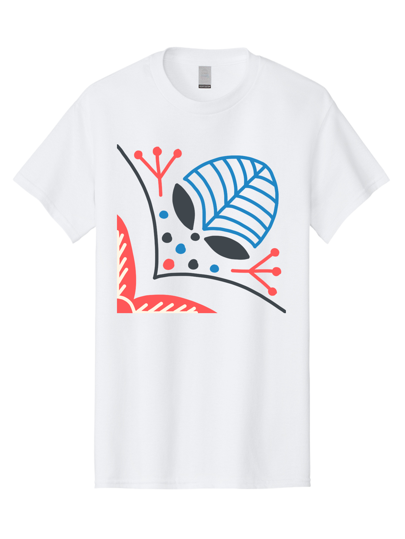Abstract-Leaves Men'S Graphic Tee, 100% Cotton, Comfortable Casual Summer Wear, Machine Washable, Stylized Leaf, Abstract Foliage, Vibrant Colors, Playful Patterns, Blue Lines, Red Accents, Black Dots, Graphic Design Elements, Modern Art, Aab658