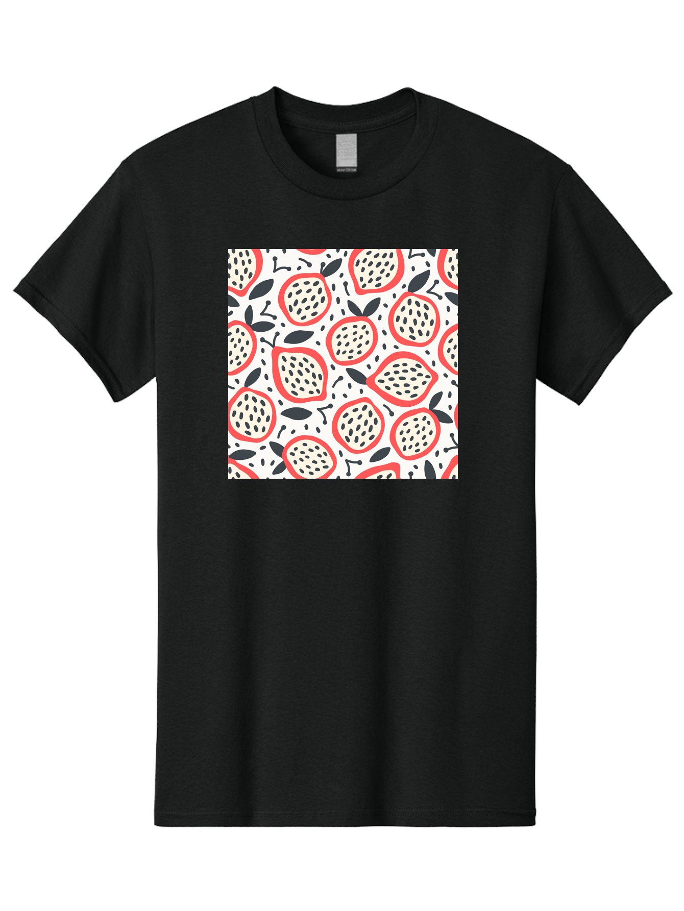 Apples-Pattern Men'S Graphic Tee, 100% Cotton, Comfortable Casual Summer Wear, Machine Washable, Lemon Pattern, Citrus Fruits, Red Outline, Black Seeds, Gray Leaves, White Background, Seamless Design, Fruit Illustration, Summery Vibe, Aab659