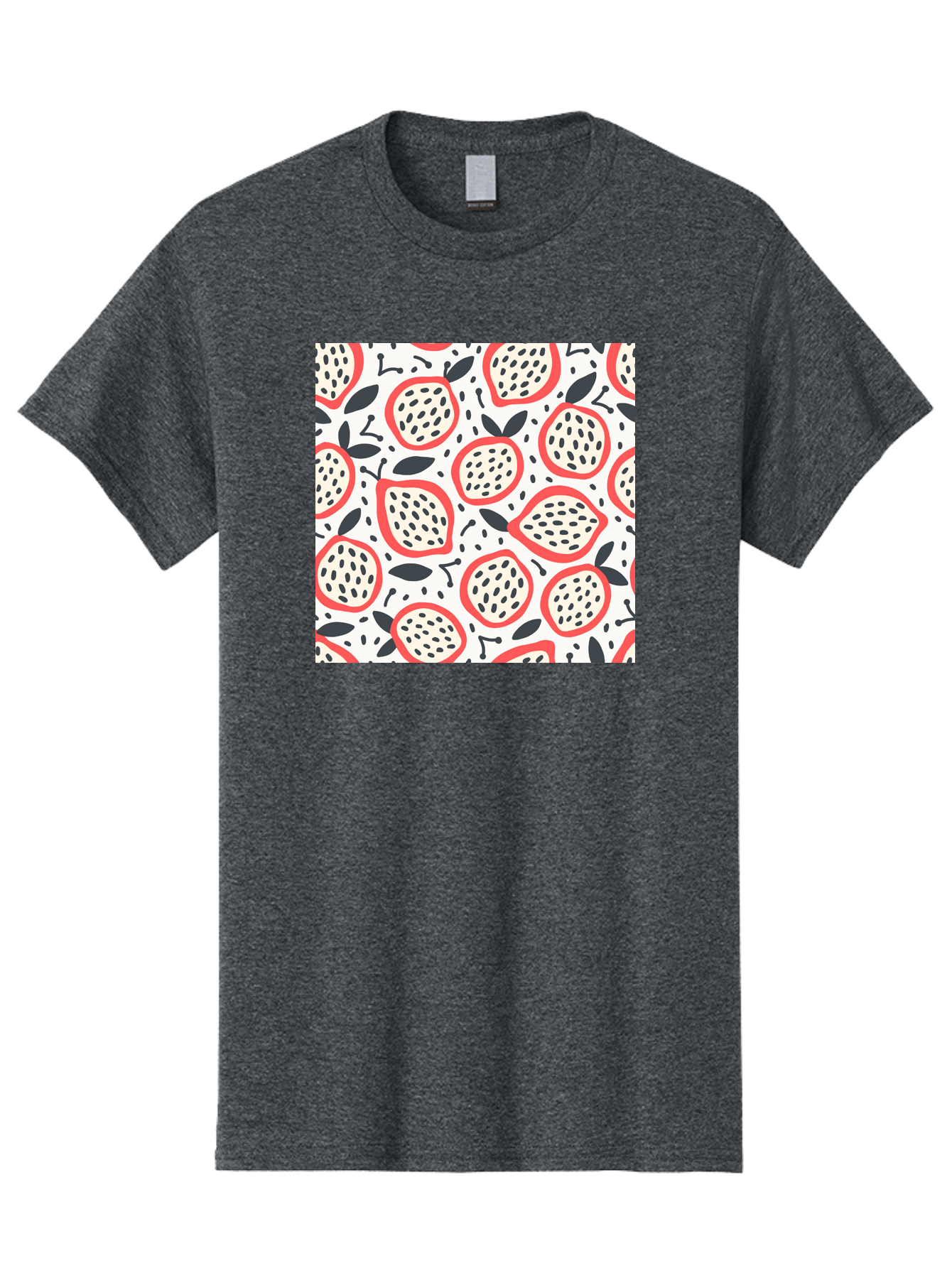 Apples-Pattern Men'S Graphic Tee, 100% Cotton, Comfortable Casual Summer Wear, Machine Washable, Lemon Pattern, Citrus Fruits, Red Outline, Black Seeds, Gray Leaves, White Background, Seamless Design, Fruit Illustration, Summery Vibe, Aab659