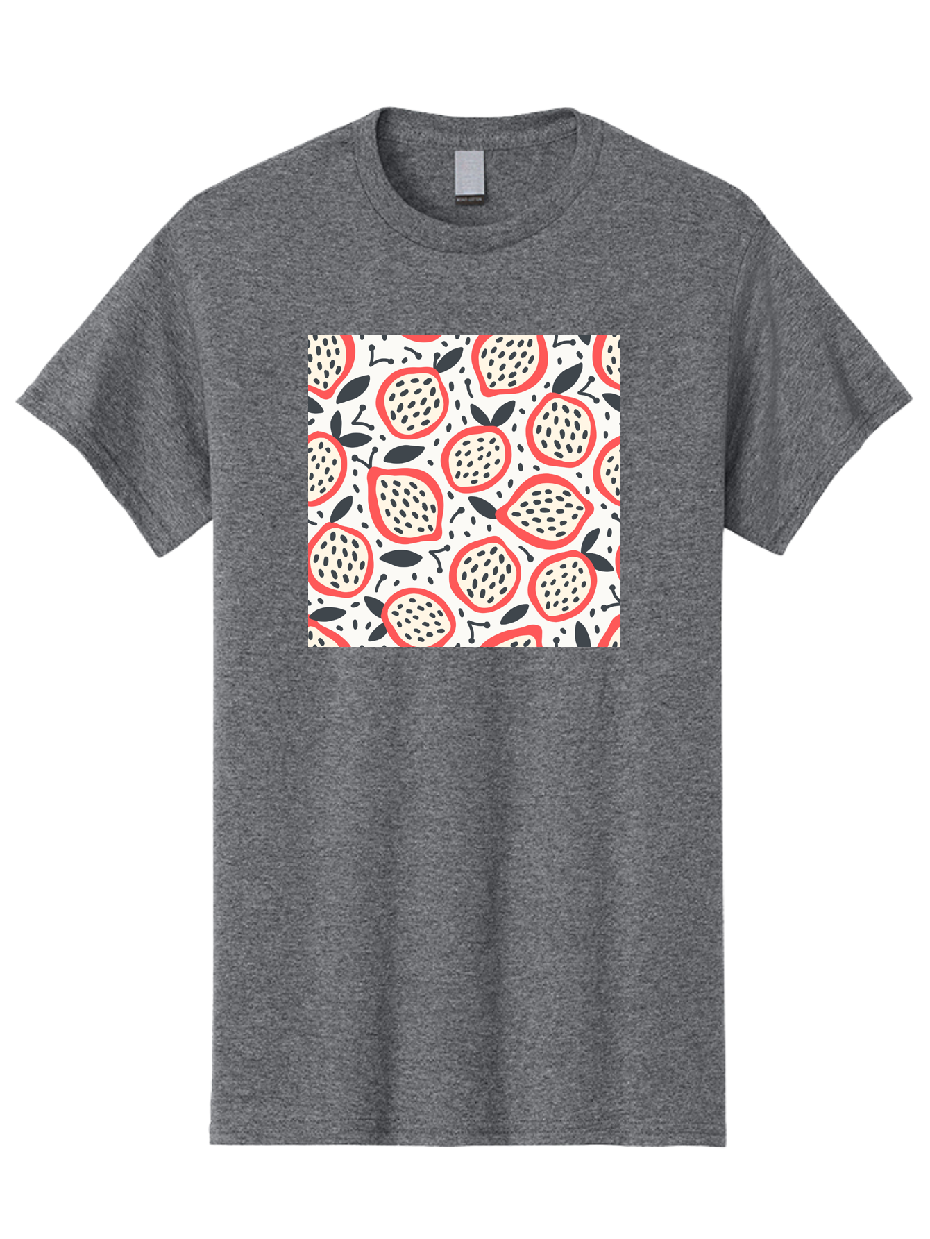 Apples-Pattern Men'S Graphic Tee, 100% Cotton, Comfortable Casual Summer Wear, Machine Washable, Lemon Pattern, Citrus Fruits, Red Outline, Black Seeds, Gray Leaves, White Background, Seamless Design, Fruit Illustration, Summery Vibe, Aab659