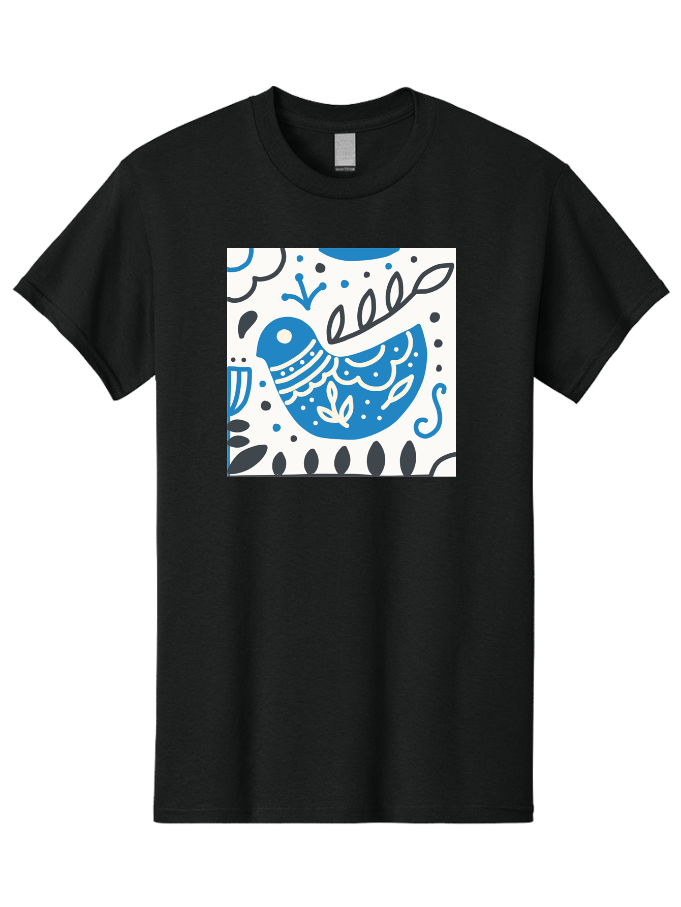 Bird-Illustration Men'S Graphic Tee, 100% Cotton, Comfortable Casual Summer Wear, Machine Washable, Blue Bird, White Patterns, Black Accents, Abstract Shapes, Doodle Art, Whimsical Design, Playful Patterns, Hand Drawn, Graphic Illustration, Aab662