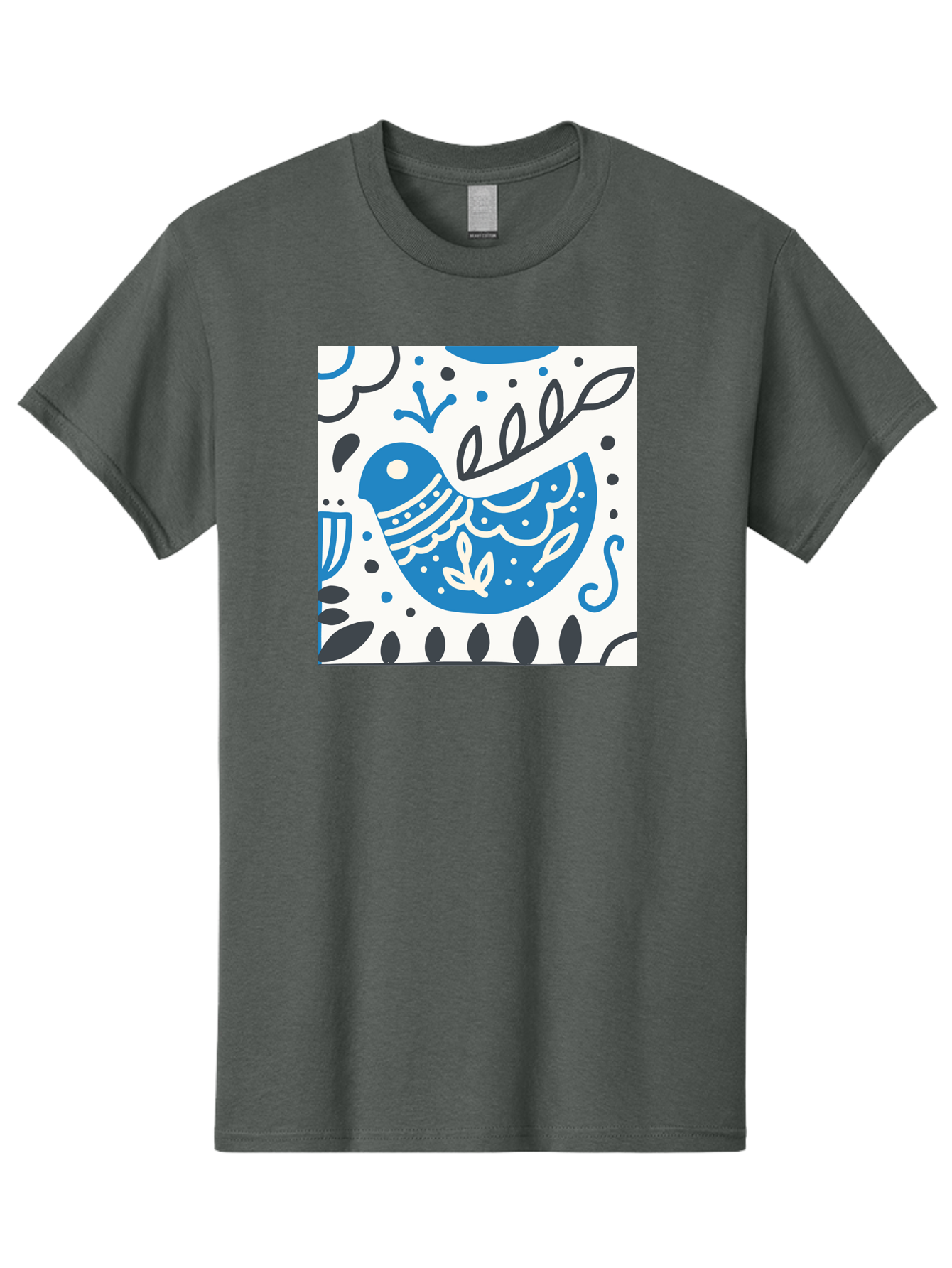 Bird-Illustration Men'S Graphic Tee, 100% Cotton, Comfortable Casual Summer Wear, Machine Washable, Blue Bird, White Patterns, Black Accents, Abstract Shapes, Doodle Art, Whimsical Design, Playful Patterns, Hand Drawn, Graphic Illustration, Aab662