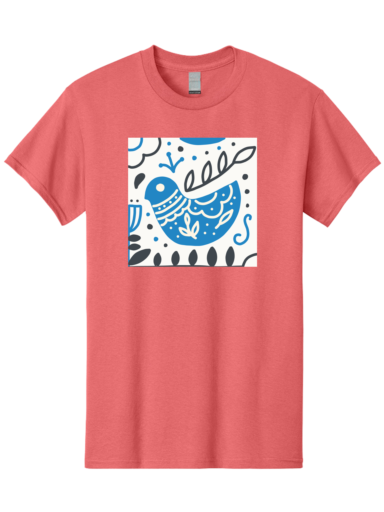 Bird-Illustration Men'S Graphic Tee, 100% Cotton, Comfortable Casual Summer Wear, Machine Washable, Blue Bird, White Patterns, Black Accents, Abstract Shapes, Doodle Art, Whimsical Design, Playful Patterns, Hand Drawn, Graphic Illustration, Aab662