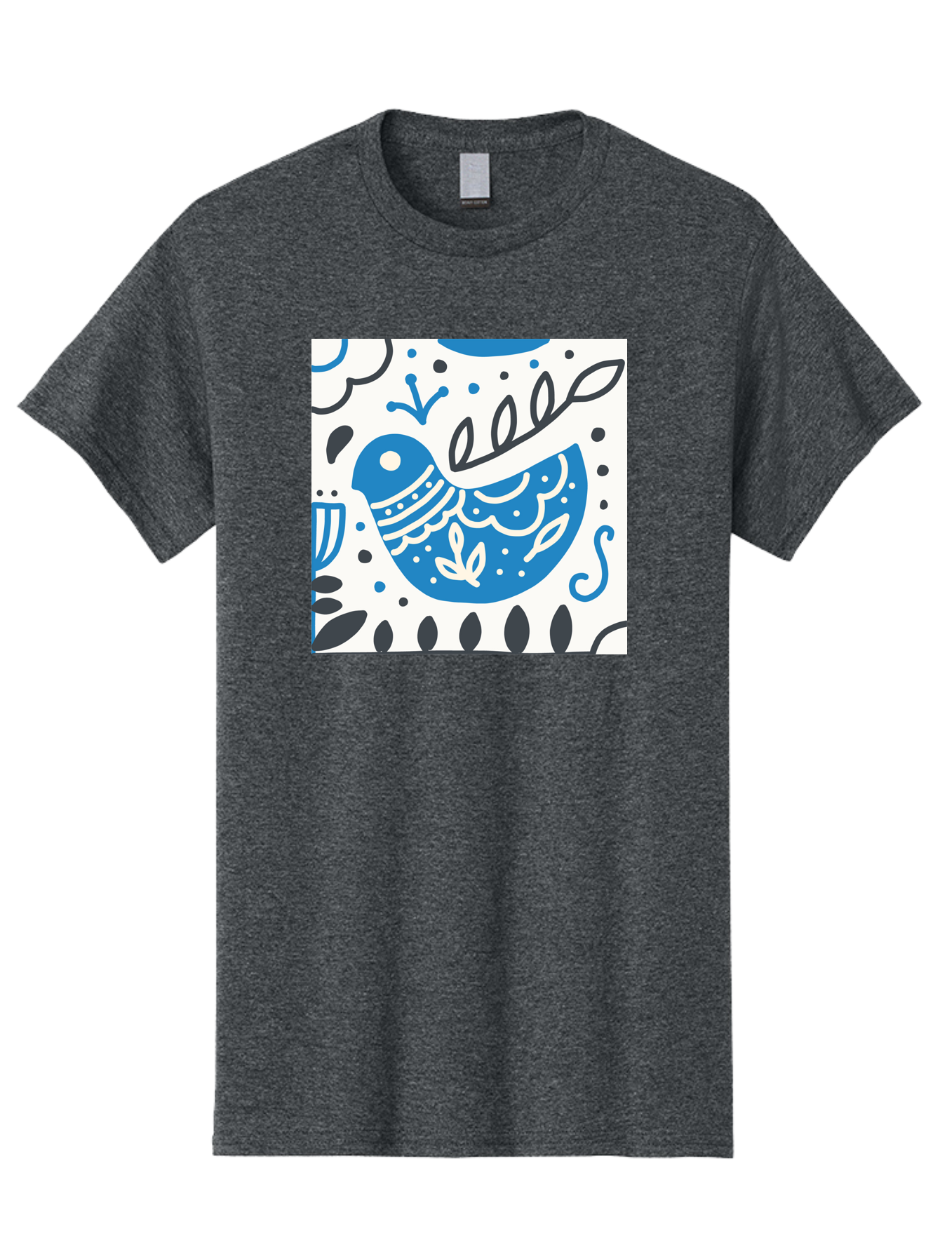 Bird-Illustration Men'S Graphic Tee, 100% Cotton, Comfortable Casual Summer Wear, Machine Washable, Blue Bird, White Patterns, Black Accents, Abstract Shapes, Doodle Art, Whimsical Design, Playful Patterns, Hand Drawn, Graphic Illustration, Aab662