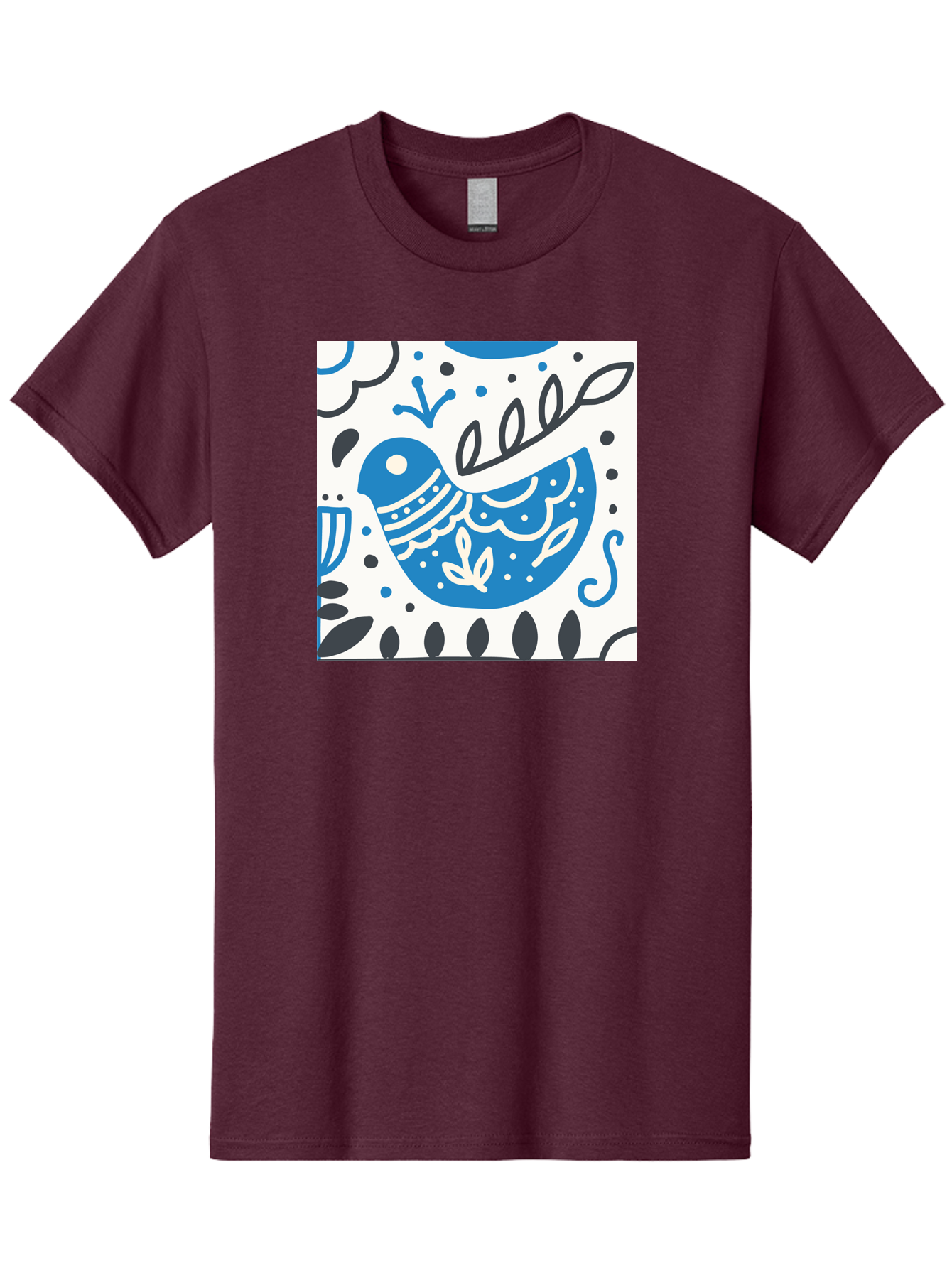 Bird-Illustration Men'S Graphic Tee, 100% Cotton, Comfortable Casual Summer Wear, Machine Washable, Blue Bird, White Patterns, Black Accents, Abstract Shapes, Doodle Art, Whimsical Design, Playful Patterns, Hand Drawn, Graphic Illustration, Aab662